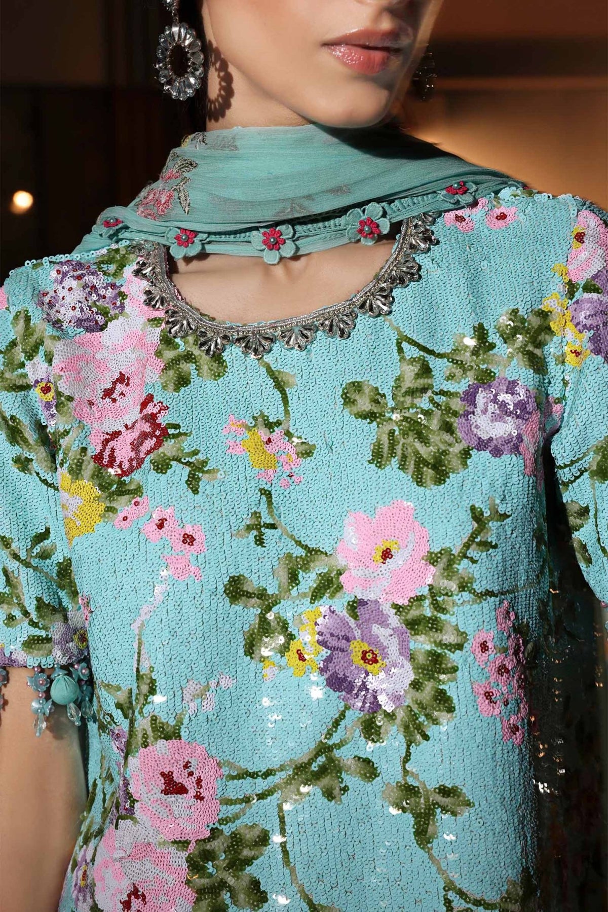 Maria B | RTW | 3 Piece Embroidered Net Suit-Brand:Maria B-Type:Luxury Formals-Ferozi - House of Maryam- Buy in UK, USA