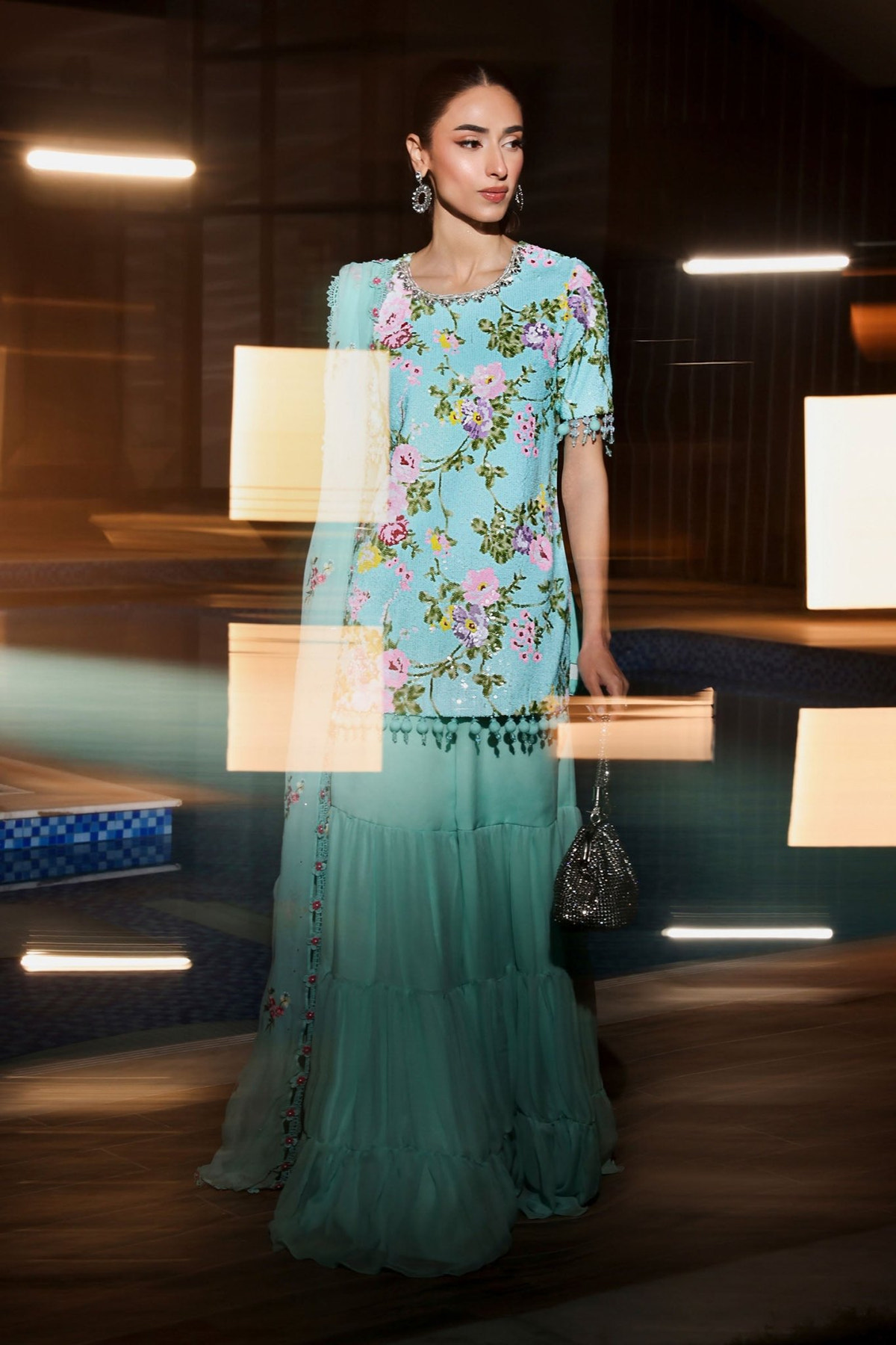 Maria B | RTW | 3 Piece Embroidered Net Suit-Brand:Maria B-Type:Luxury Formals-Ferozi - House of Maryam- Buy in UK, USA