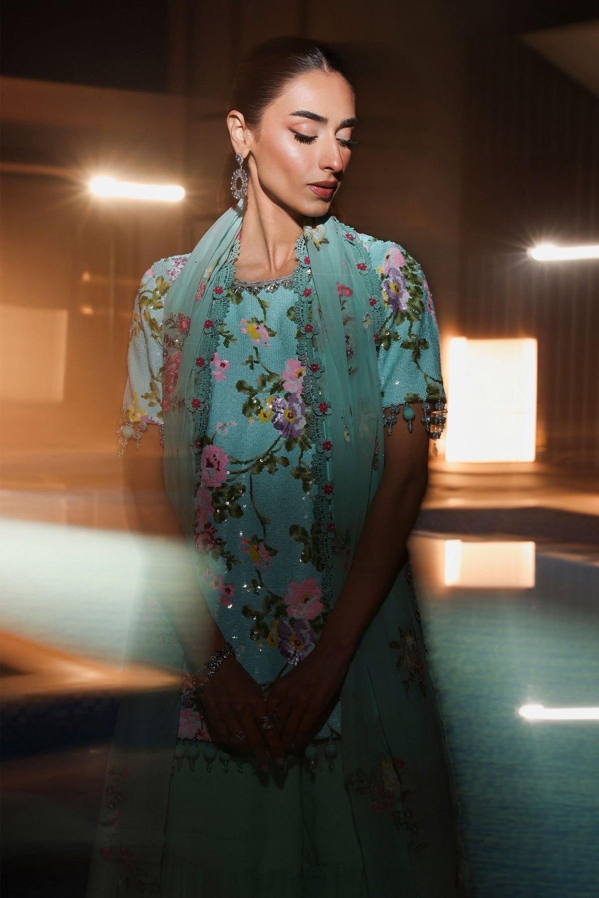 Maria B | RTW | 3 Piece Embroidered Net Suit-Brand:Maria B-Type:Luxury Formals-Ferozi - House of Maryam- Buy in UK, USA
