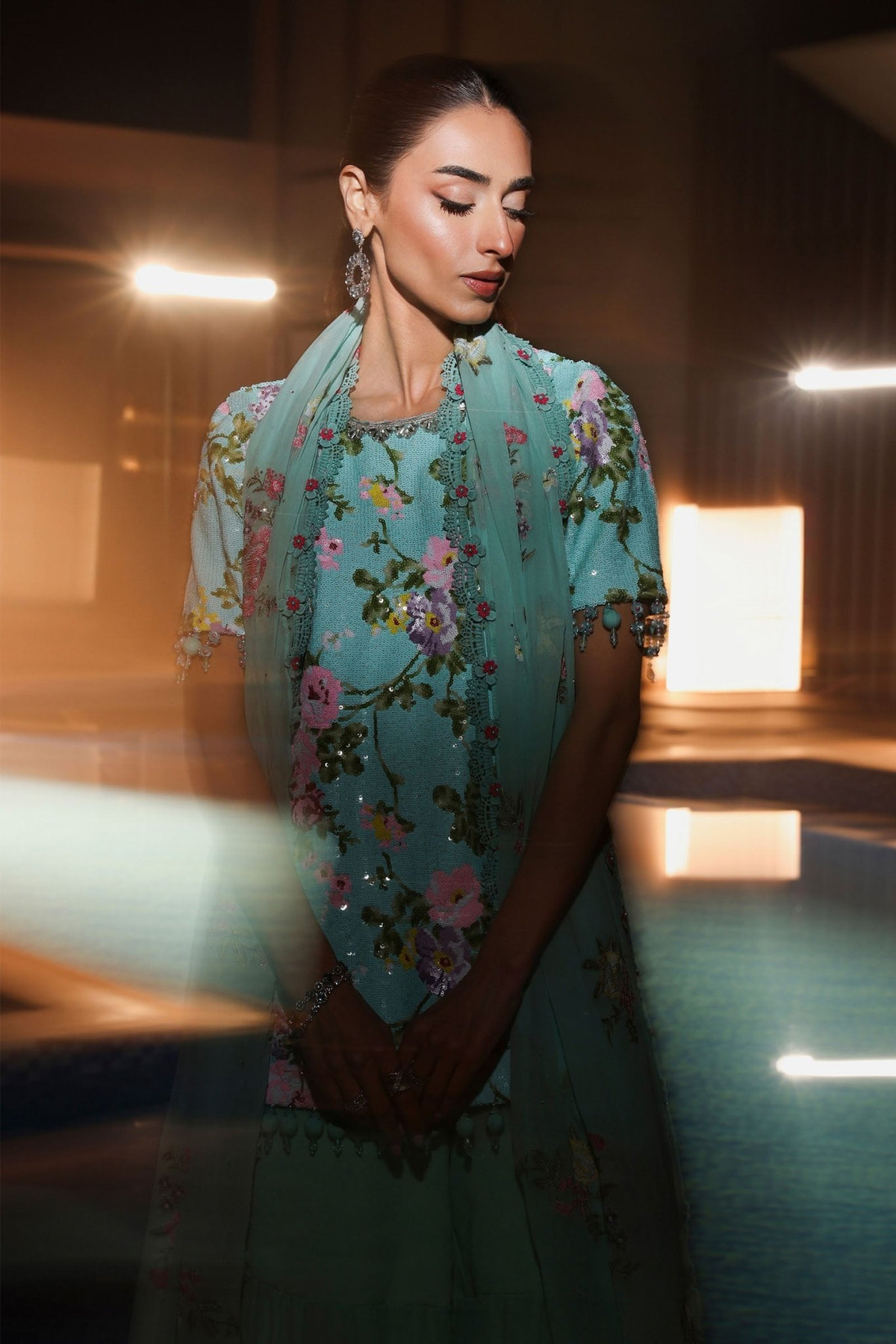 Maria B | RTW | 3 Piece Embroidered Net Suit-Brand:Maria B-Type:Luxury Formals-Ferozi - House of Maryam- Buy in UK, USA