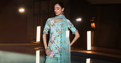 Maria B | RTW | 3 Piece Embroidered Net Suit-Brand:Maria B-Type:Luxury Formals-Ferozi - House of Maryam- Buy in UK, USA