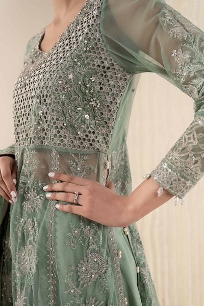Maria B | RTW | 3 Piece Embroidered Net Suit-Brand:Maria B-Type:Luxury Formals-Green - House of Maryam- Buy in UK, USA