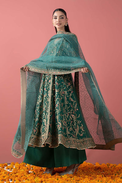 Maria B | RTW | 3 Piece Embroidered Net Suit-Brand:Maria B-Type:Luxury Formals-Green - House of Maryam- Buy in UK, USA