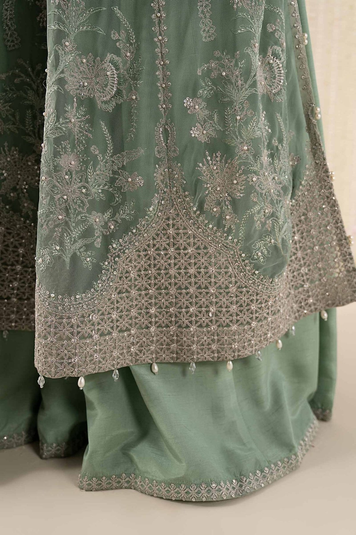 Maria B | RTW | 3 Piece Embroidered Net Suit-Brand:Maria B-Type:Luxury Formals-Green - House of Maryam- Buy in UK, USA