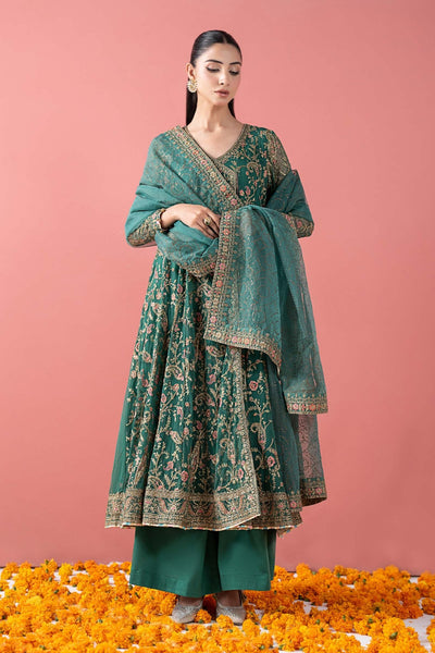 Maria B | RTW | 3 Piece Embroidered Net Suit-Brand:Maria B-Type:Luxury Formals-Green - House of Maryam- Buy in UK, USA