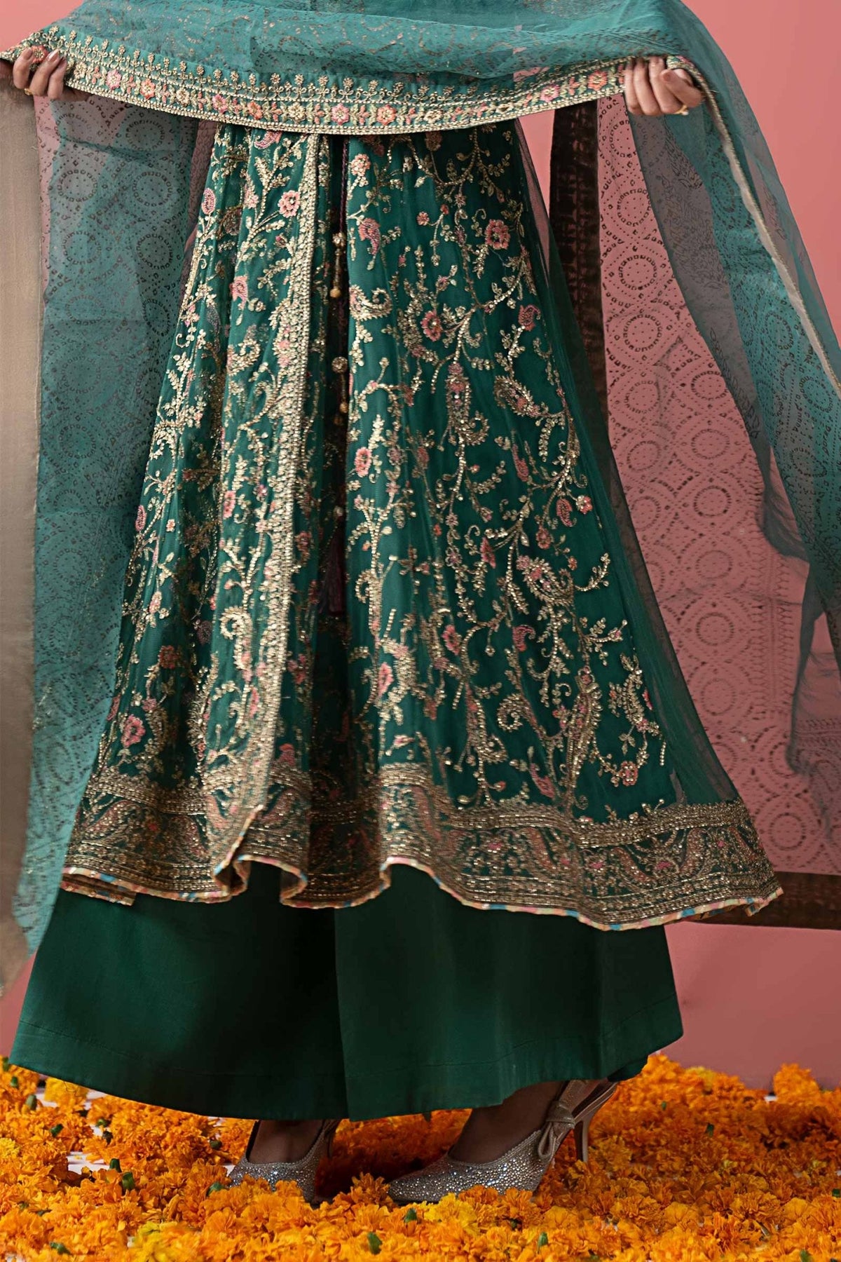 Maria B | RTW | 3 Piece Embroidered Net Suit-Brand:Maria B-Type:Luxury Formals-Green - House of Maryam- Buy in UK, USA