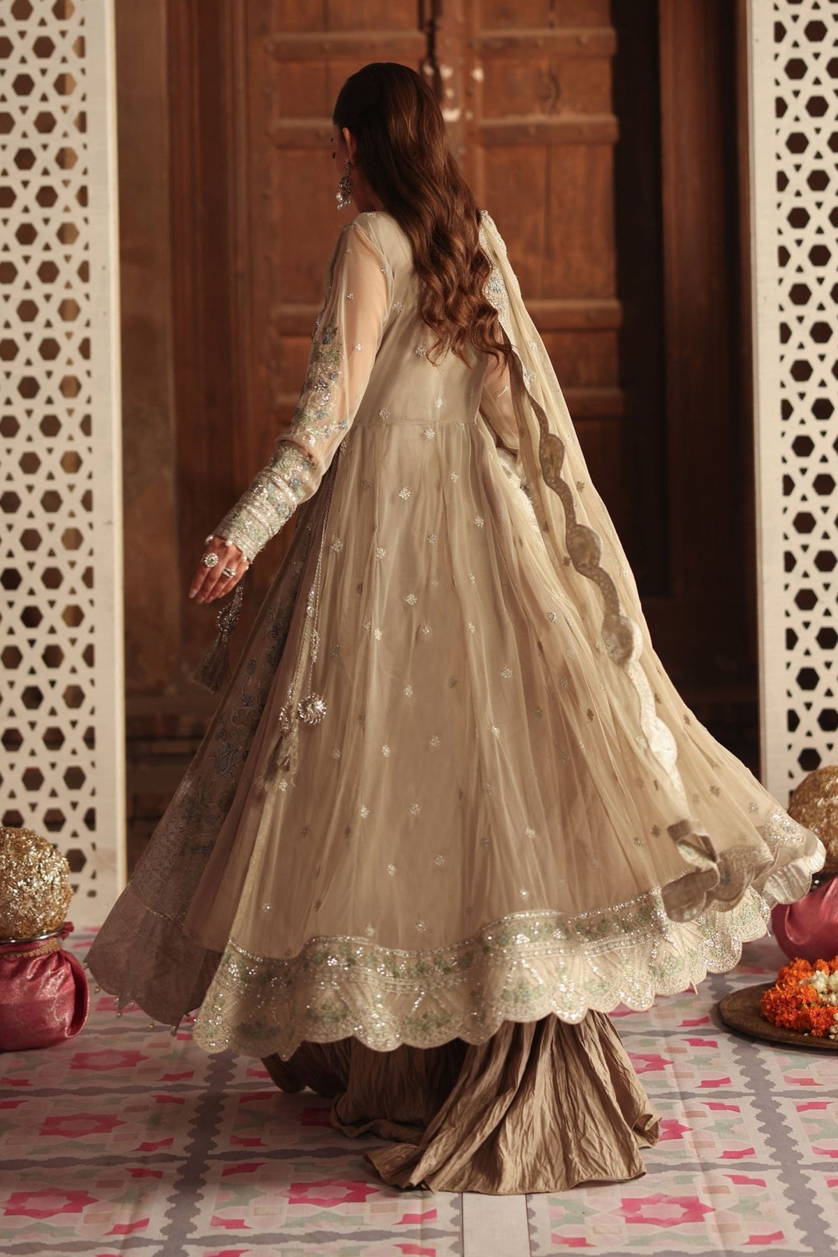 Maria B | RTW | 3 Piece Embroidered Net Suit-Brand:Maria B-Type:Luxury Formals-Grey - House of Maryam- Buy in UK, USA