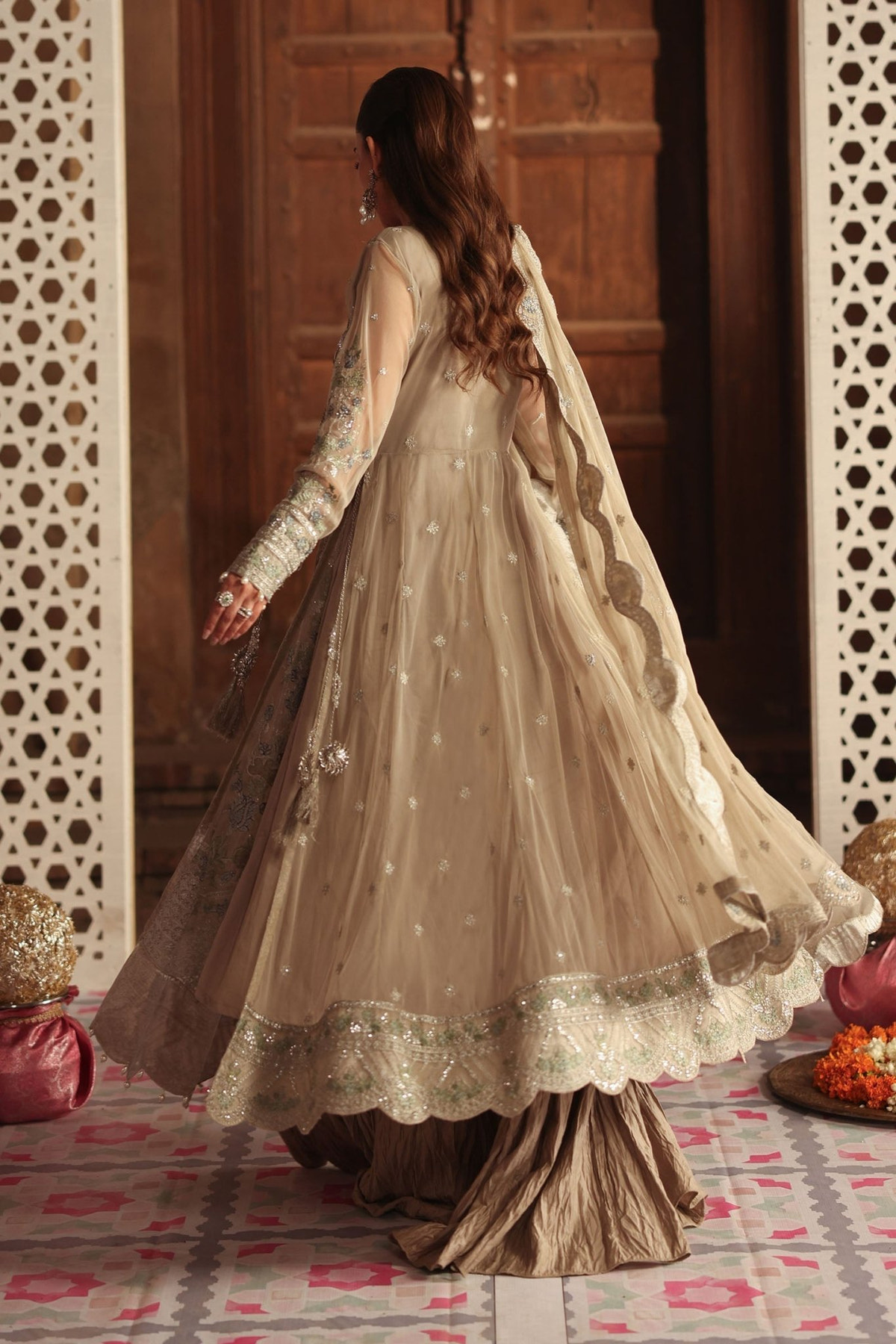 Maria B | RTW | 3 Piece Embroidered Net Suit-Brand:Maria B-Type:Luxury Formals-Grey - House of Maryam- Buy in UK, USA