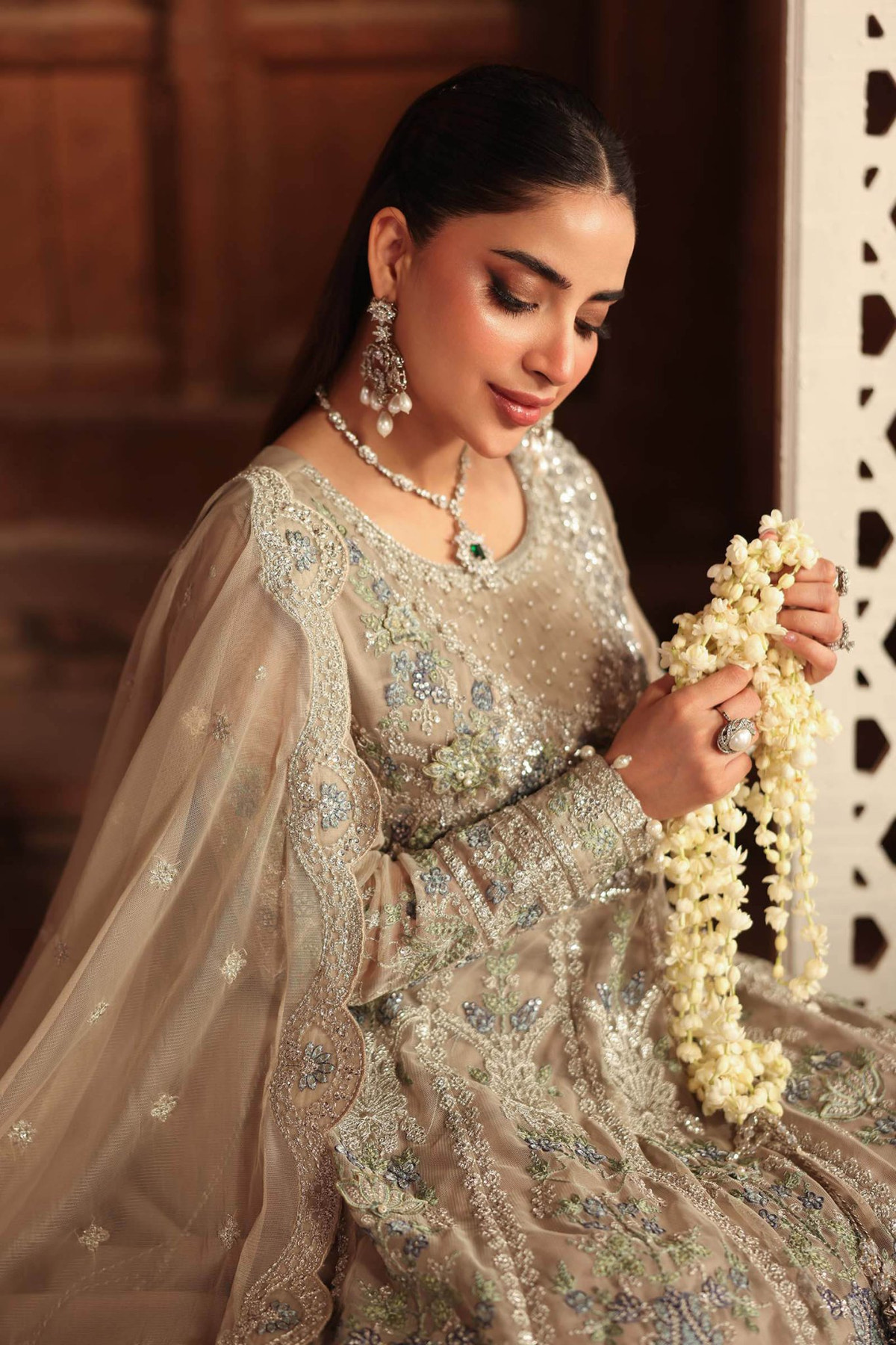 Maria B | RTW | 3 Piece Embroidered Net Suit-Brand:Maria B-Type:Luxury Formals-Grey - House of Maryam- Buy in UK, USA