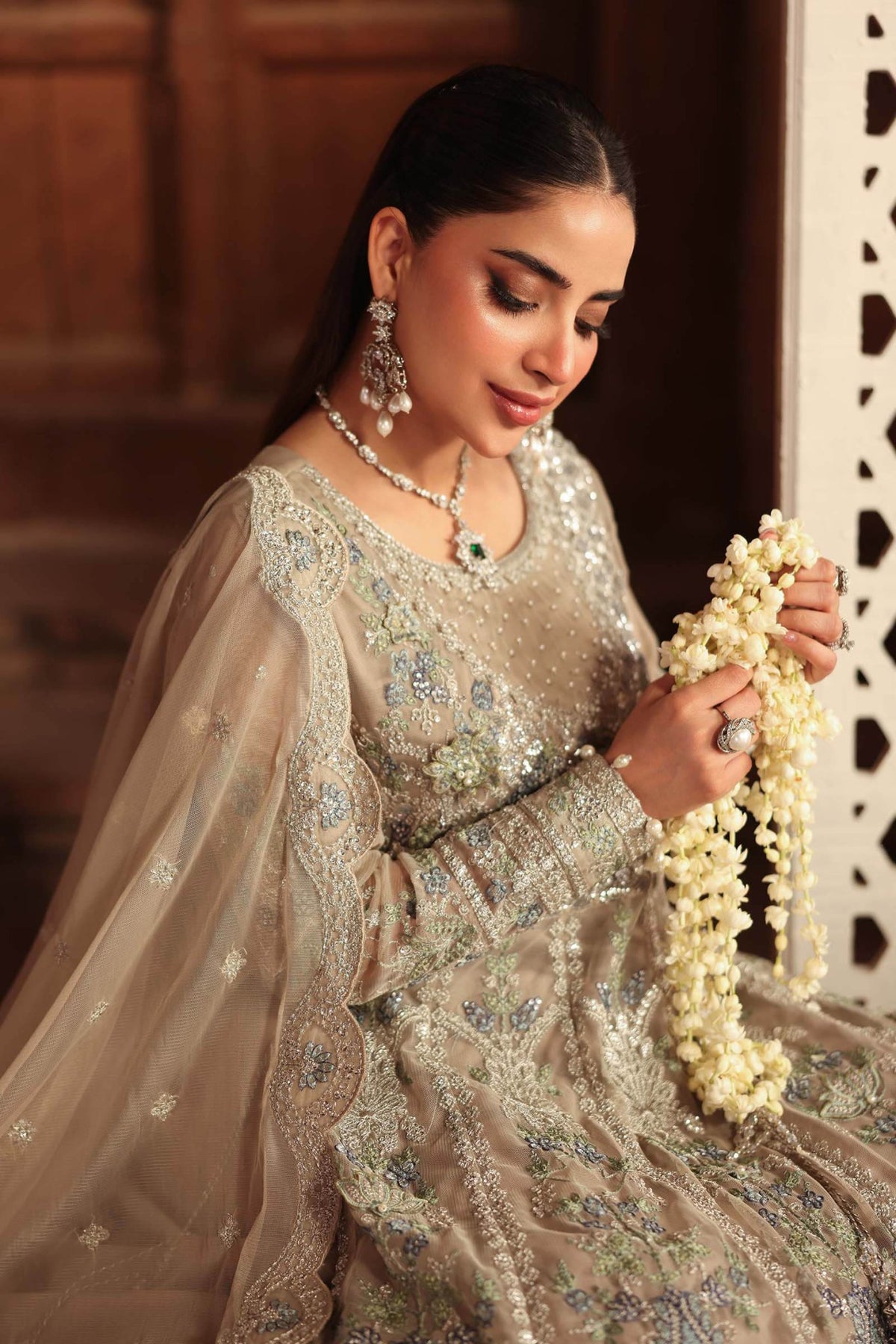 Maria B | RTW | 3 Piece Embroidered Net Suit-Brand:Maria B-Type:Luxury Formals-Grey - House of Maryam- Buy in UK, USA