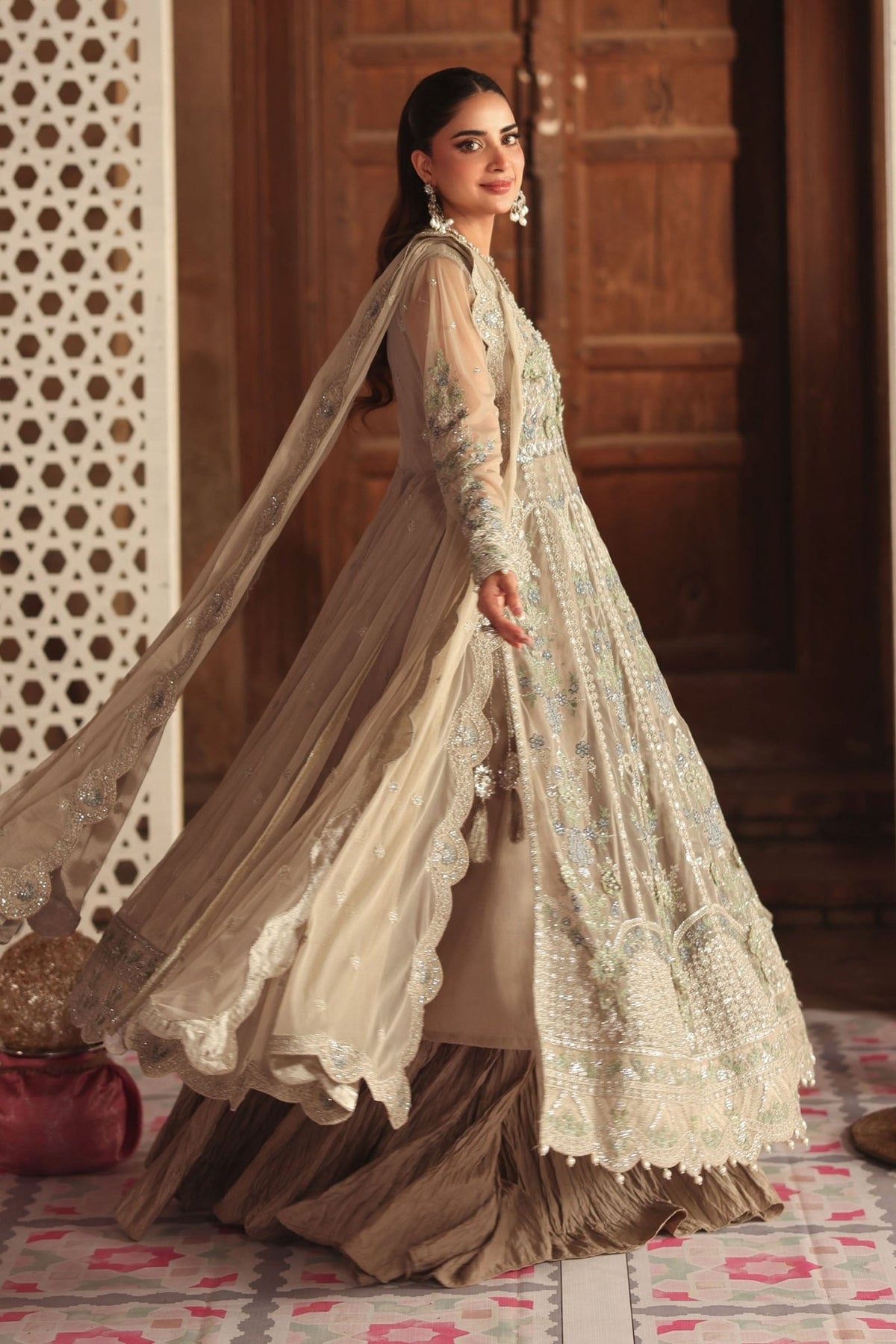 Maria B | RTW | 3 Piece Embroidered Net Suit-Brand:Maria B-Type:Luxury Formals-Grey - House of Maryam- Buy in UK, USA