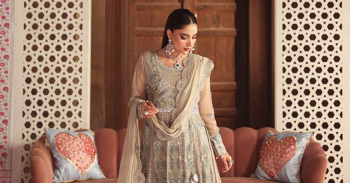 Maria B | RTW | 3 Piece Embroidered Net Suit-Brand:Maria B-Type:Luxury Formals-Grey - House of Maryam- Buy in UK, USA