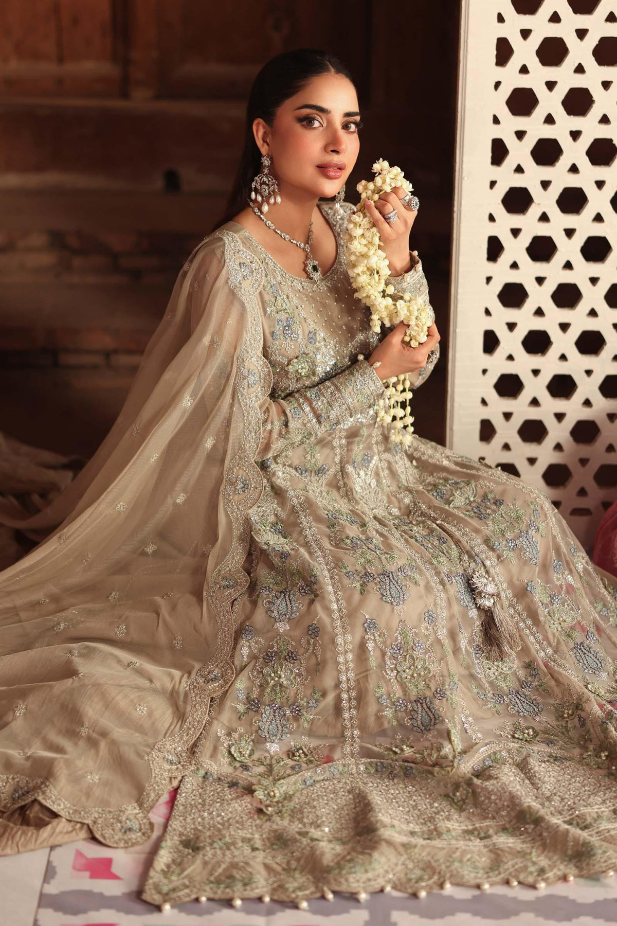 Maria B | RTW | 3 Piece Embroidered Net Suit-Brand:Maria B-Type:Luxury Formals-Grey - House of Maryam- Buy in UK, USA