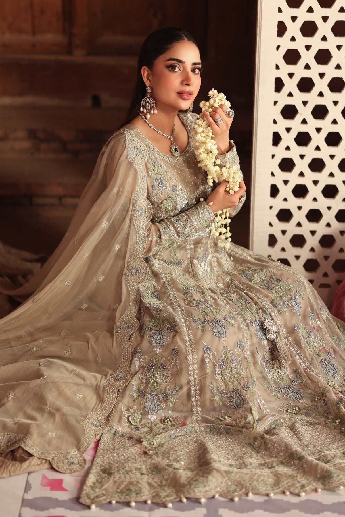 Maria B | RTW | 3 Piece Embroidered Net Suit-Brand:Maria B-Type:Luxury Formals-Grey - House of Maryam- Buy in UK, USA