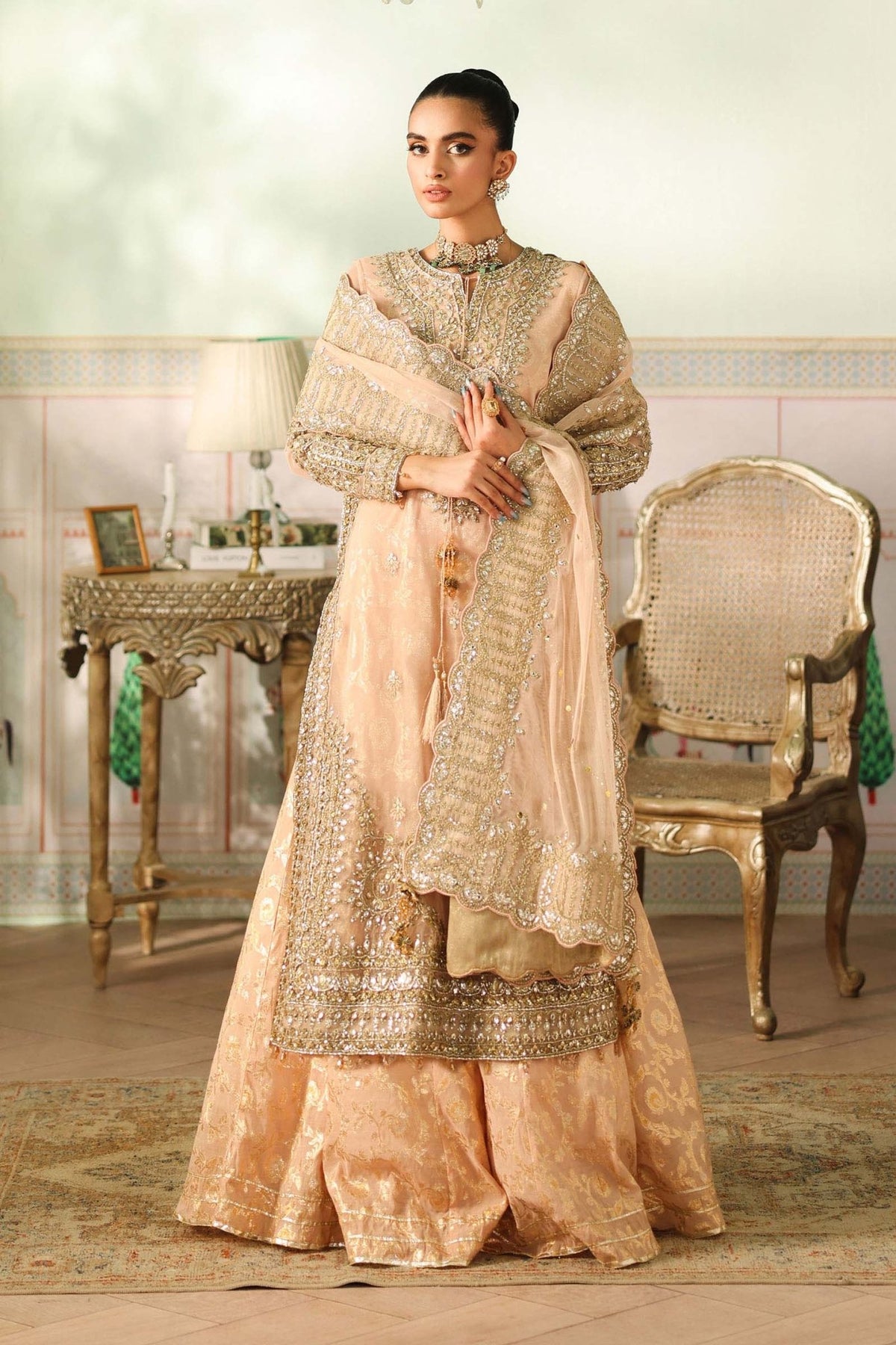 Maria B | RTW | 3 Piece Embroidered Net Suit-Brand:Maria B-Type:Luxury Formals-Pink - House of Maryam- Buy in UK, USA