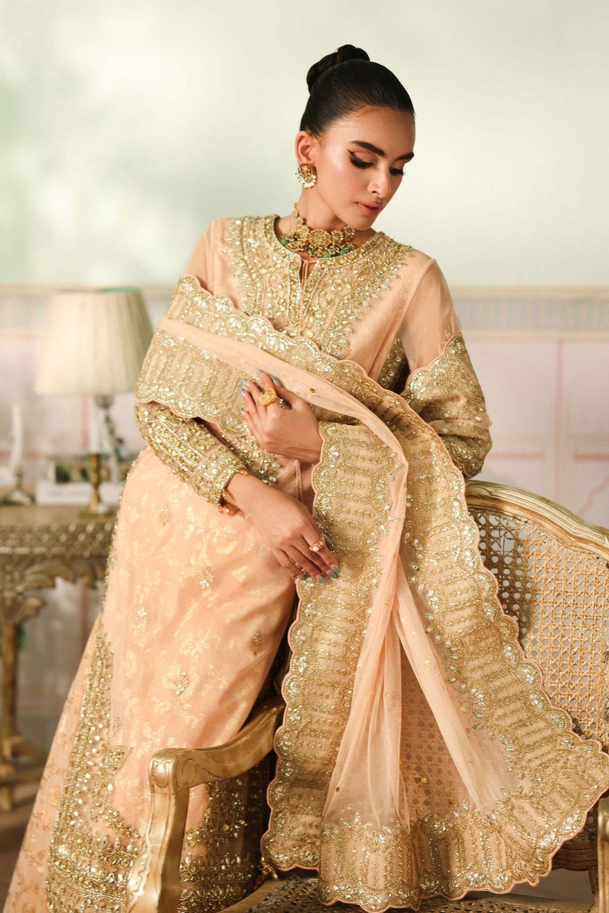 Maria B | RTW | 3 Piece Embroidered Net Suit-Brand:Maria B-Type:Luxury Formals-Pink - House of Maryam- Buy in UK, USA