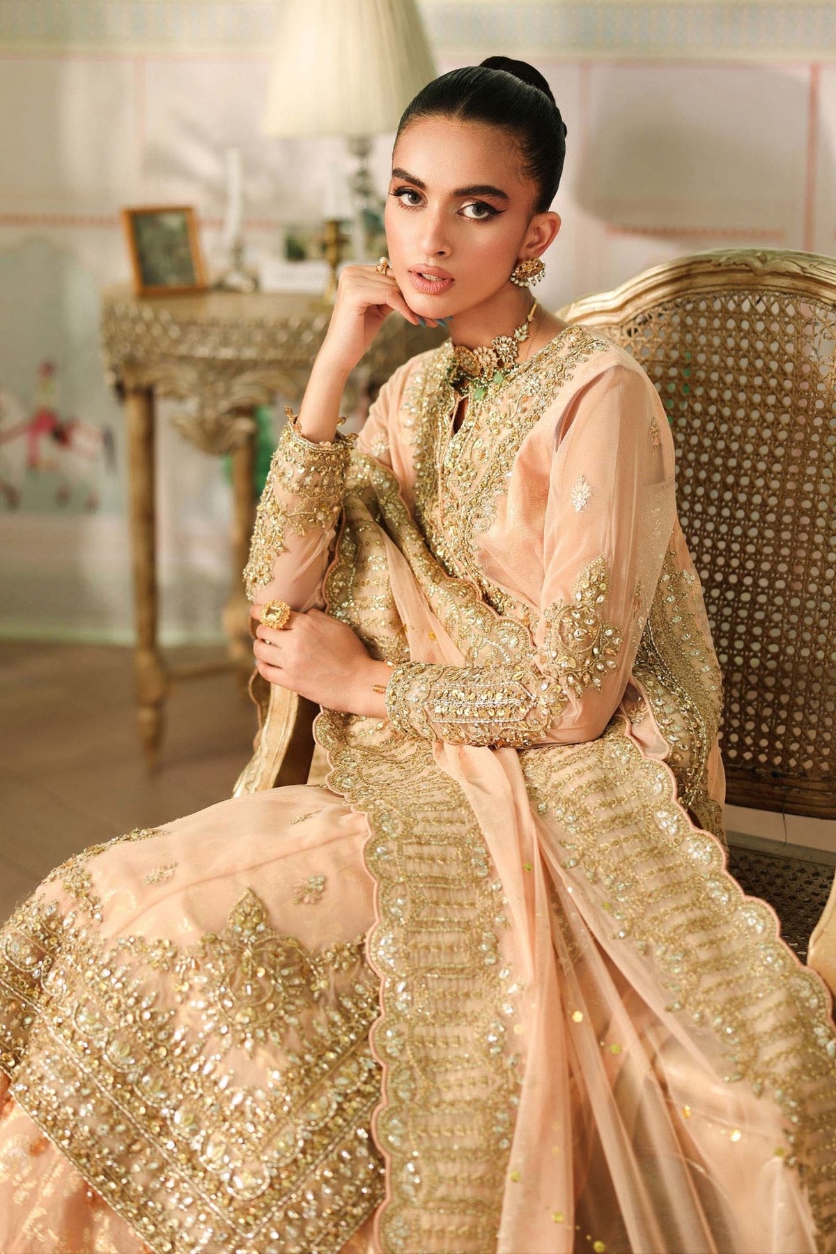 Maria B | RTW | 3 Piece Embroidered Net Suit-Brand:Maria B-Type:Luxury Formals-Pink - House of Maryam- Buy in UK, USA