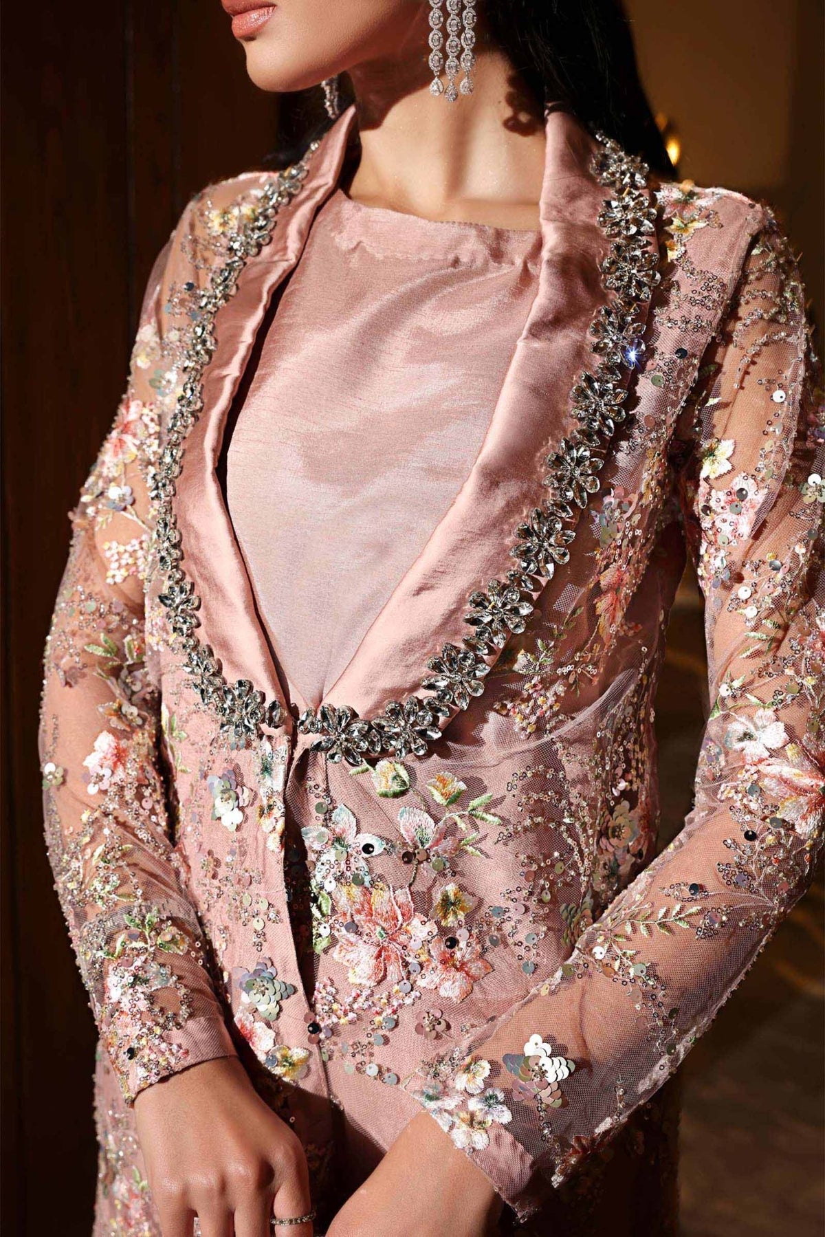 Maria B | RTW | 3 Piece Embroidered Net Suit-Brand:Maria B-Type:Luxury Formals-Pink - House of Maryam- Buy in UK, USA