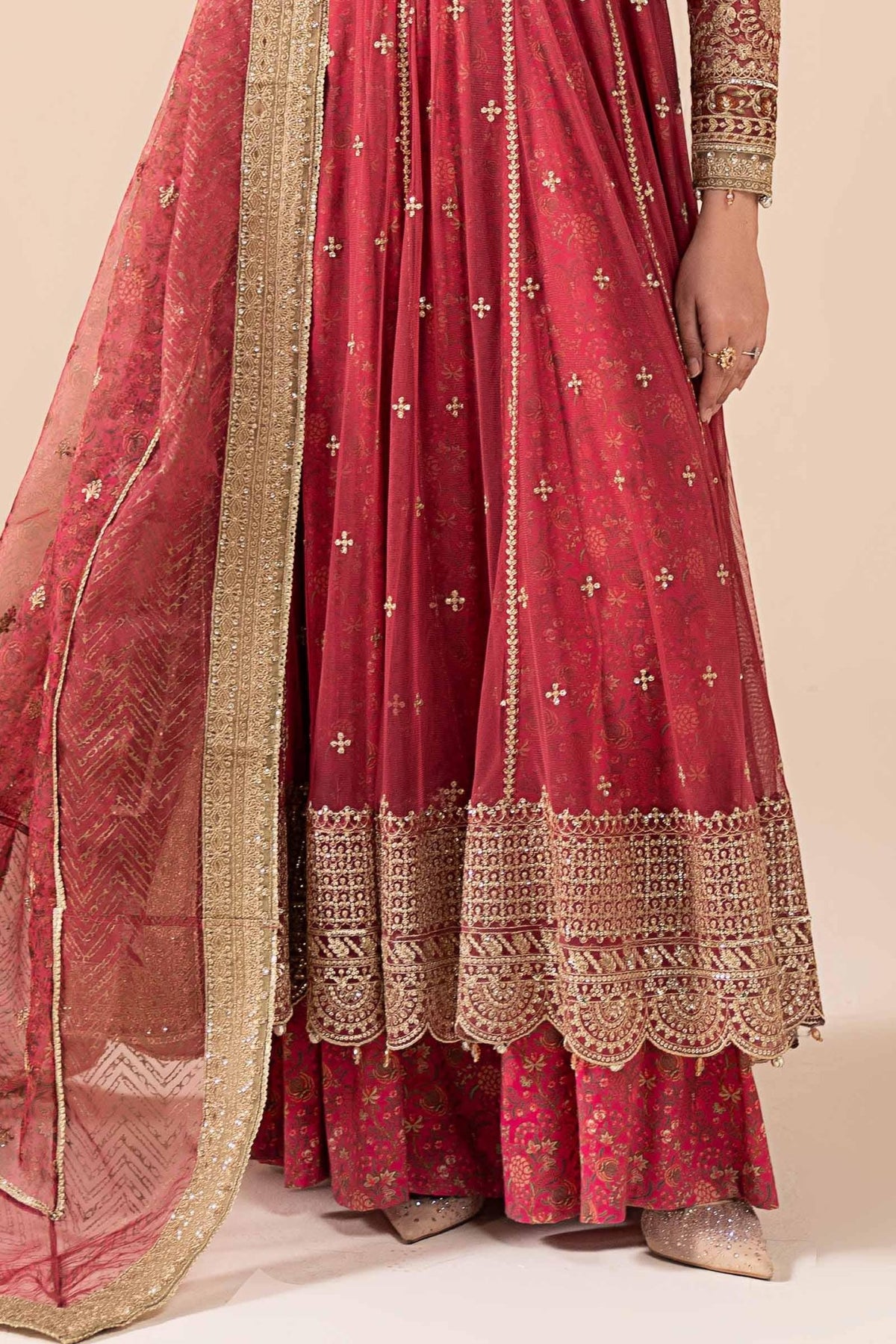 Maria B | RTW | 3 Piece Embroidered Net Suit-Brand:Maria B-Type:Luxury Formals-Pink - House of Maryam- Buy in UK, USA