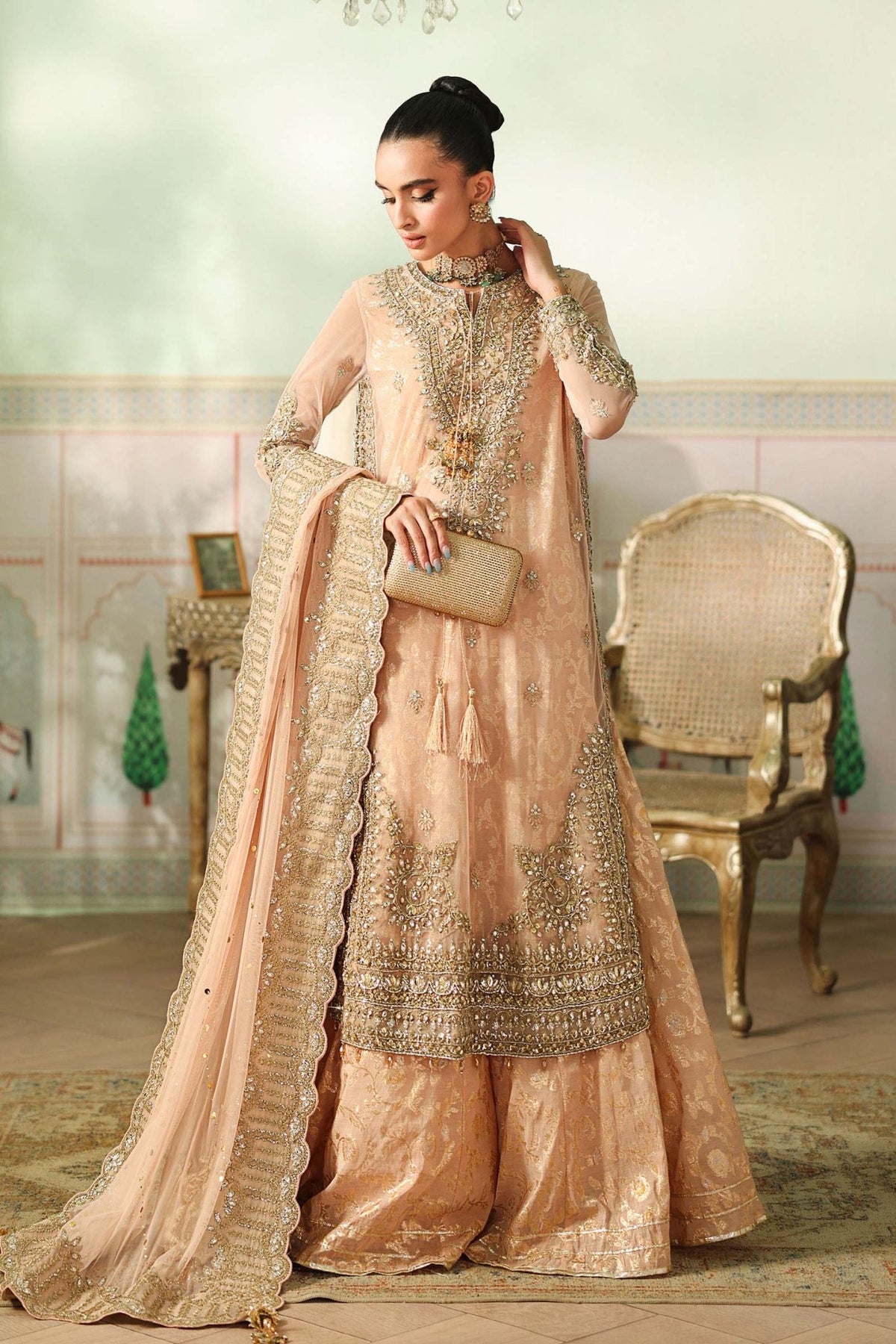 Maria B | RTW | 3 Piece Embroidered Net Suit-Brand:Maria B-Type:Luxury Formals-Pink - House of Maryam- Buy in UK, USA