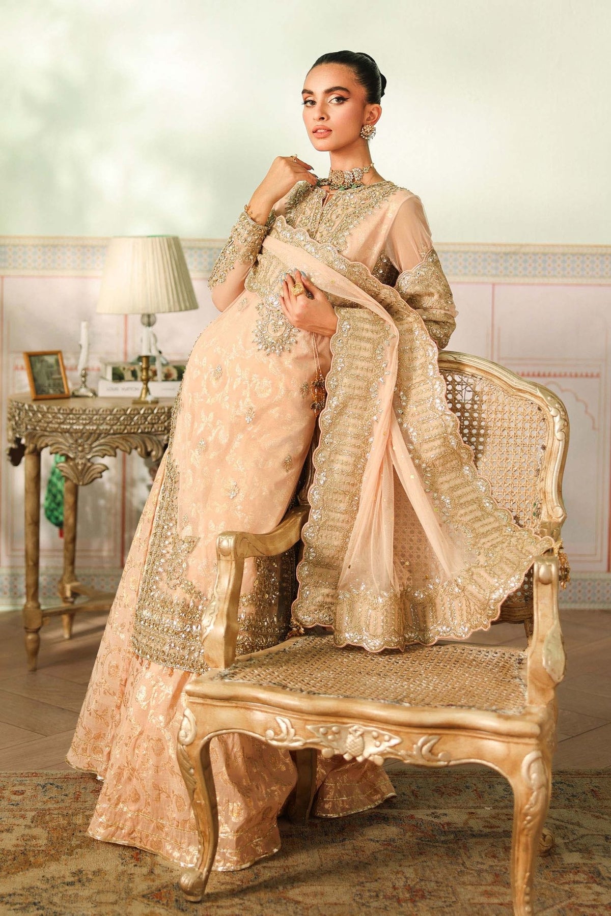 Maria B | RTW | 3 Piece Embroidered Net Suit-Brand:Maria B-Type:Luxury Formals-Pink - House of Maryam- Buy in UK, USA