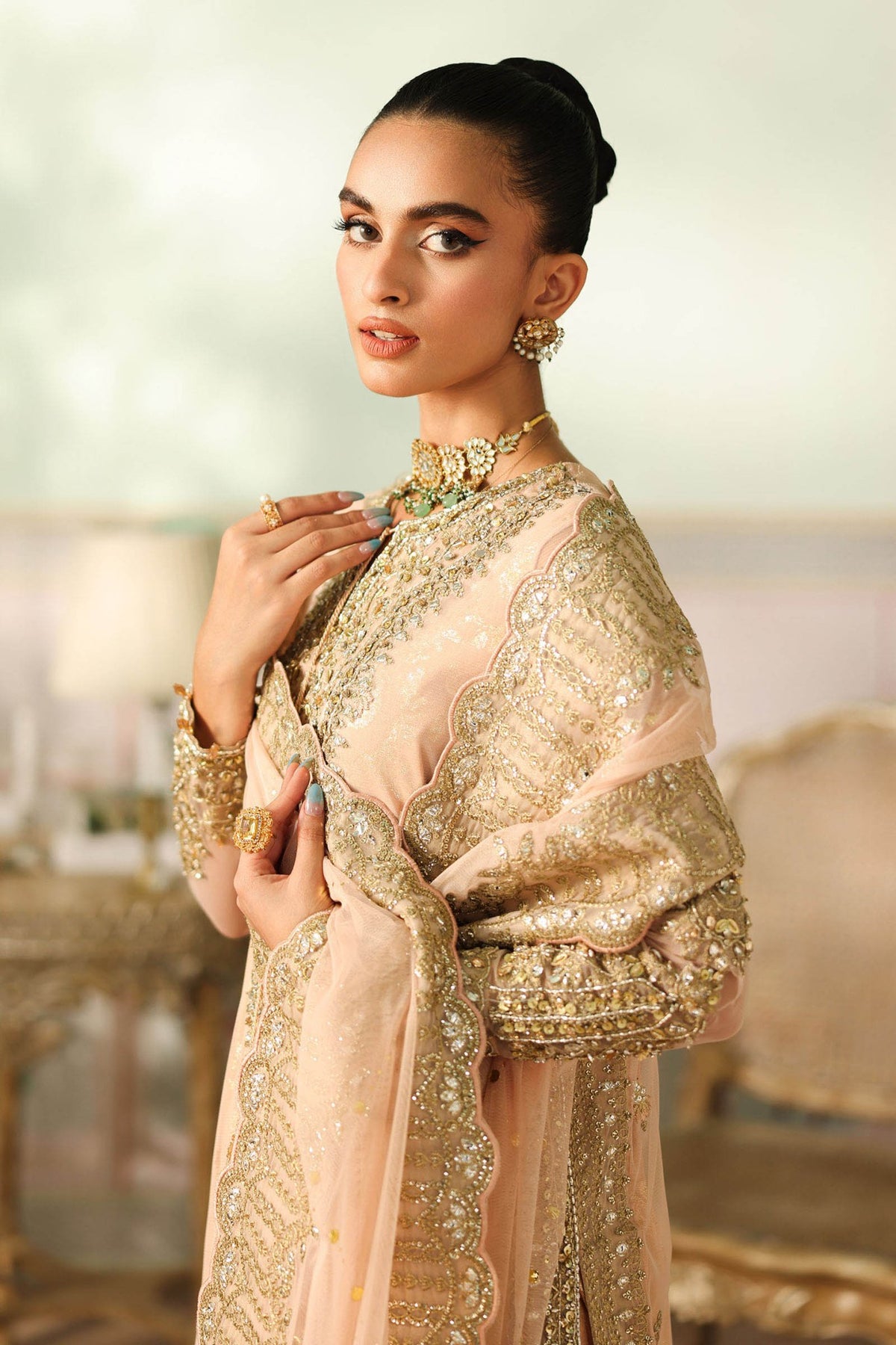 Maria B | RTW | 3 Piece Embroidered Net Suit-Brand:Maria B-Type:Luxury Formals-Pink - House of Maryam- Buy in UK, USA