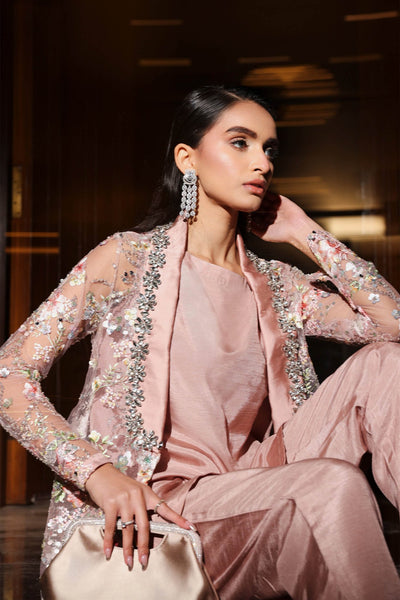 Maria B | RTW | 3 Piece Embroidered Net Suit-Brand:Maria B-Type:Luxury Formals-Pink - House of Maryam- Buy in UK, USA