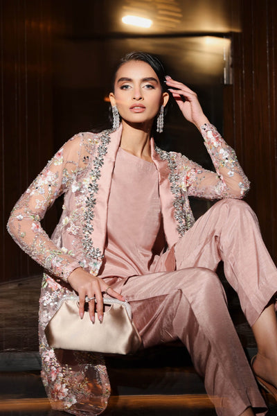 Maria B | RTW | 3 Piece Embroidered Net Suit-Brand:Maria B-Type:Luxury Formals-Pink - House of Maryam- Buy in UK, USA