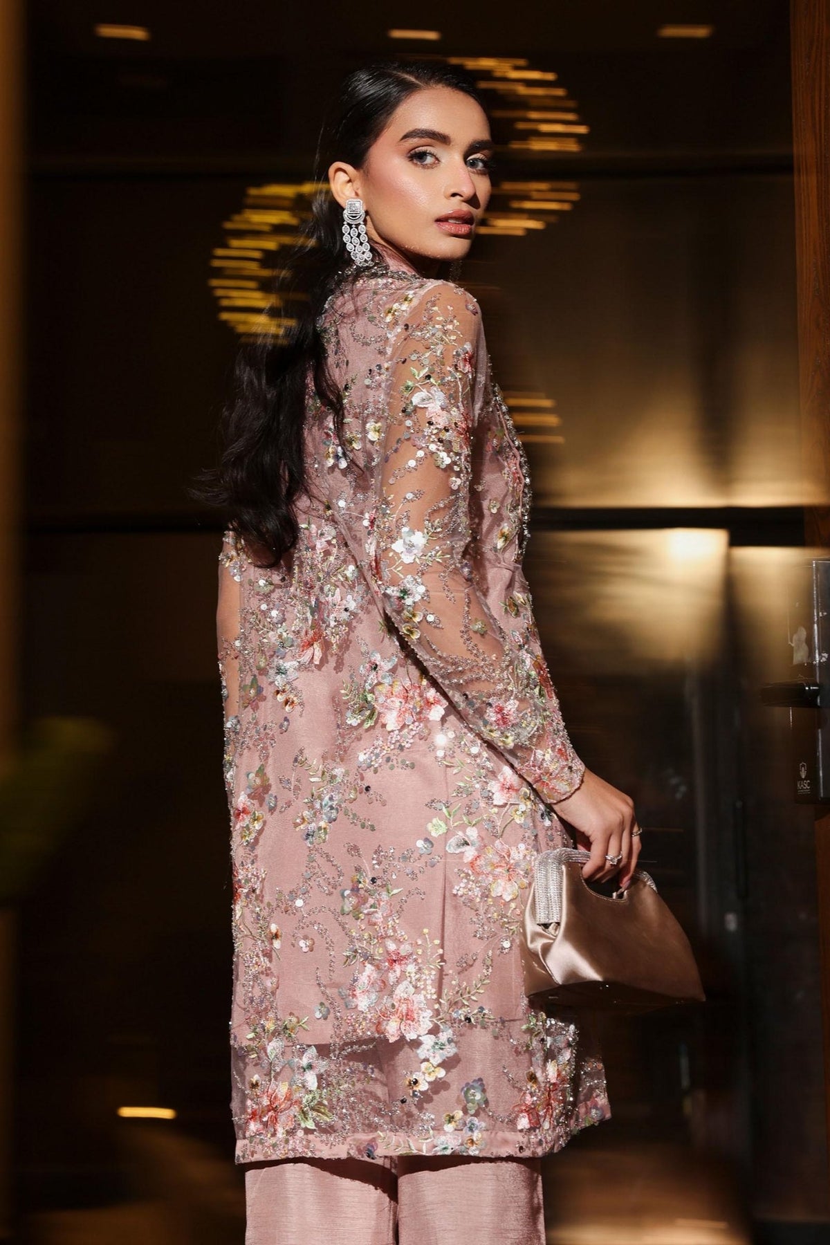 Maria B | RTW | 3 Piece Embroidered Net Suit-Brand:Maria B-Type:Luxury Formals-Pink - House of Maryam- Buy in UK, USA