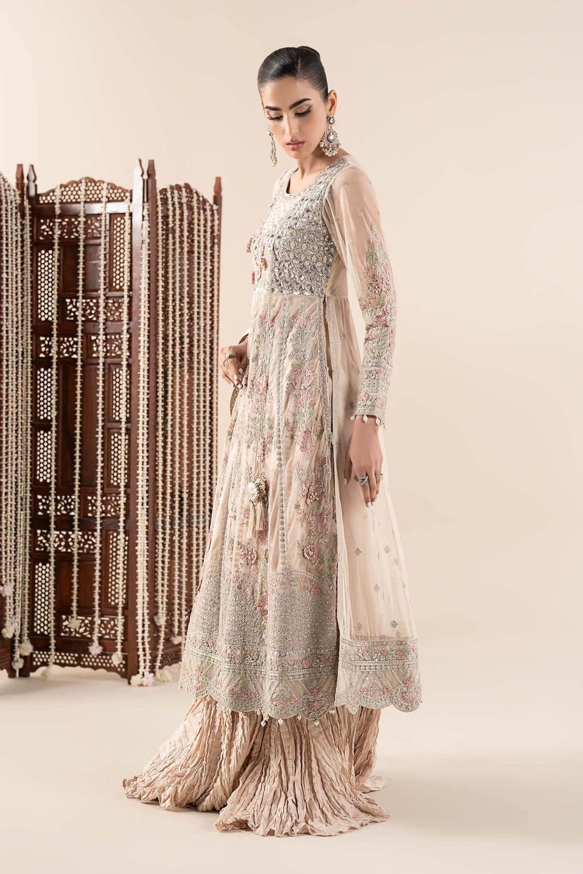 Maria B | RTW | 3 Piece Embroidered Net Suit-Brand:Maria B-Type:Luxury Formals-White - House of Maryam- Buy in UK, USA