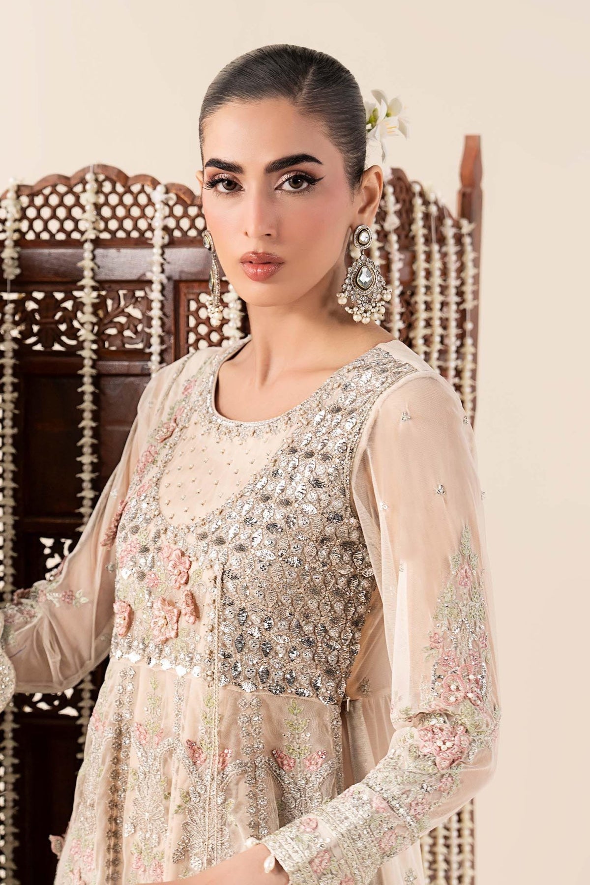 Maria B | RTW | 3 Piece Embroidered Net Suit-Brand:Maria B-Type:Luxury Formals-White - House of Maryam- Buy in UK, USA
