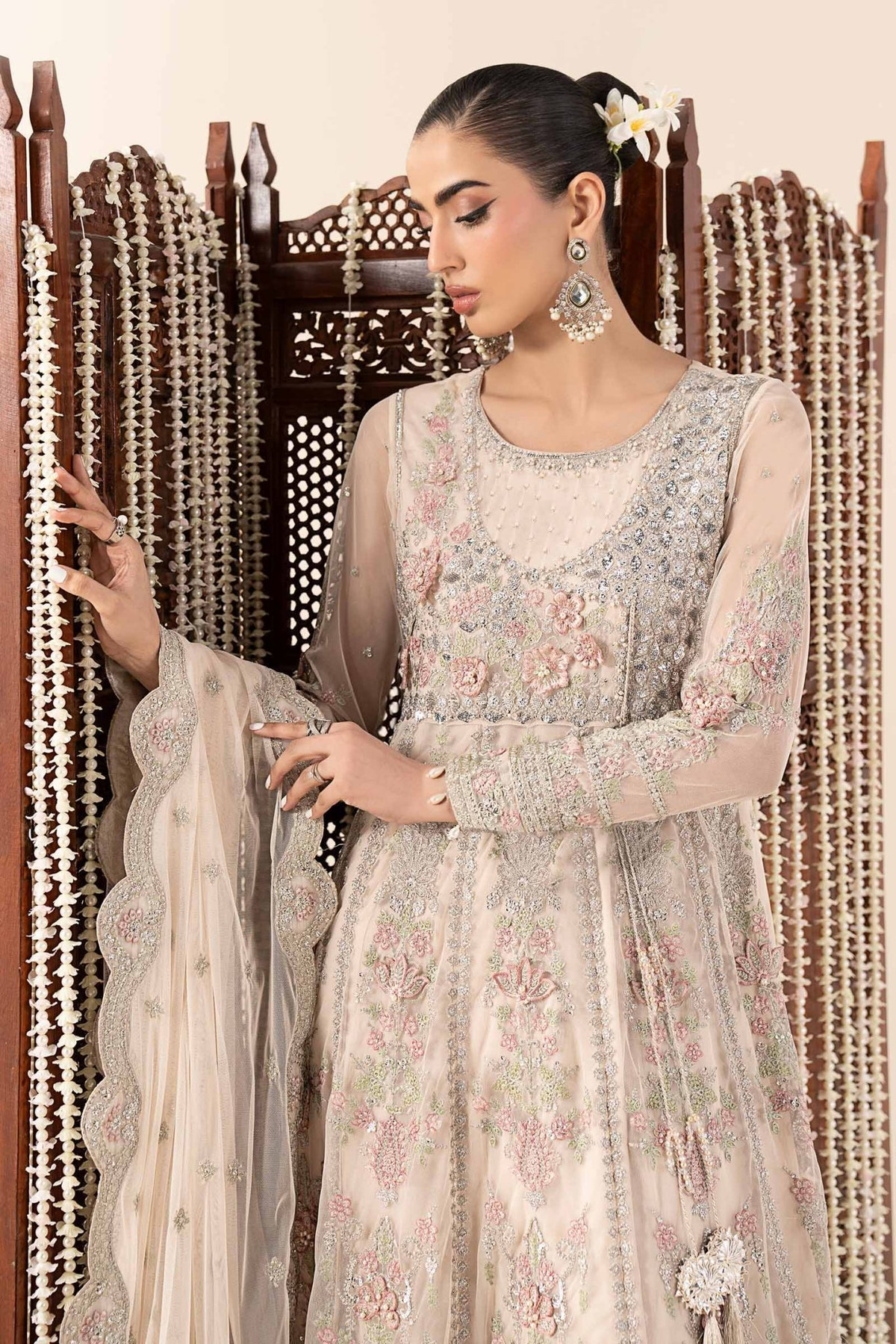Maria B | RTW | 3 Piece Embroidered Net Suit-Brand:Maria B-Type:Luxury Formals-White - House of Maryam- Buy in UK, USA
