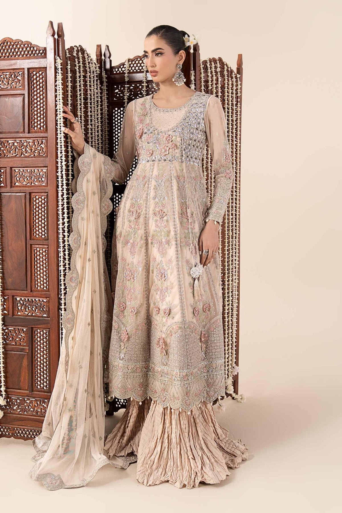 Maria B | RTW | 3 Piece Embroidered Net Suit-Brand:Maria B-Type:Luxury Formals-White - House of Maryam- Buy in UK, USA