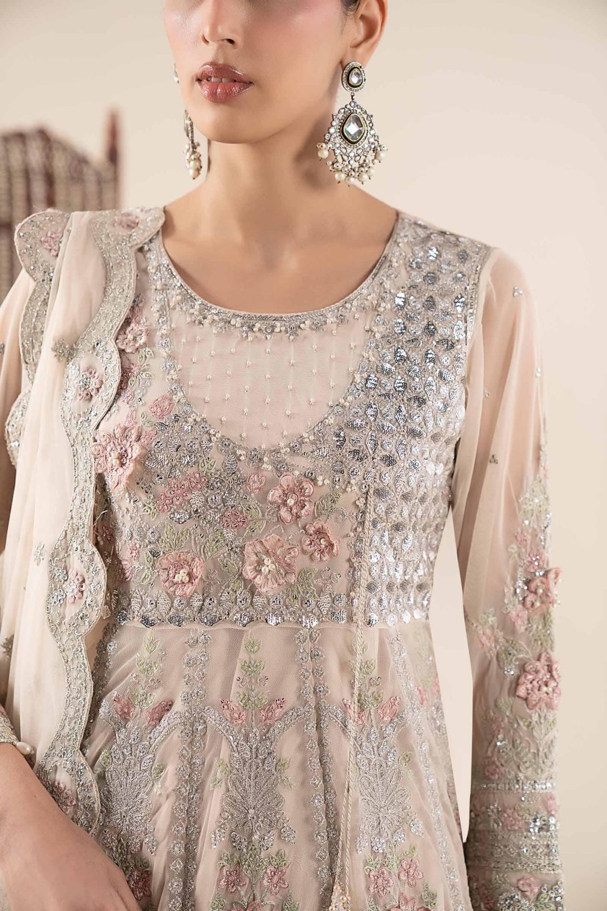 Maria B | RTW | 3 Piece Embroidered Net Suit-Brand:Maria B-Type:Luxury Formals-White - House of Maryam- Buy in UK, USA