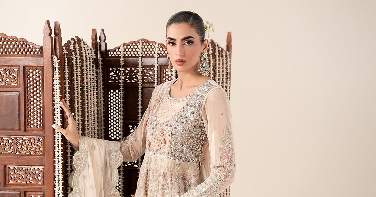 Maria B | RTW | 3 Piece Embroidered Net Suit-Brand:Maria B-Type:Luxury Formals-White - House of Maryam- Buy in UK, USA
