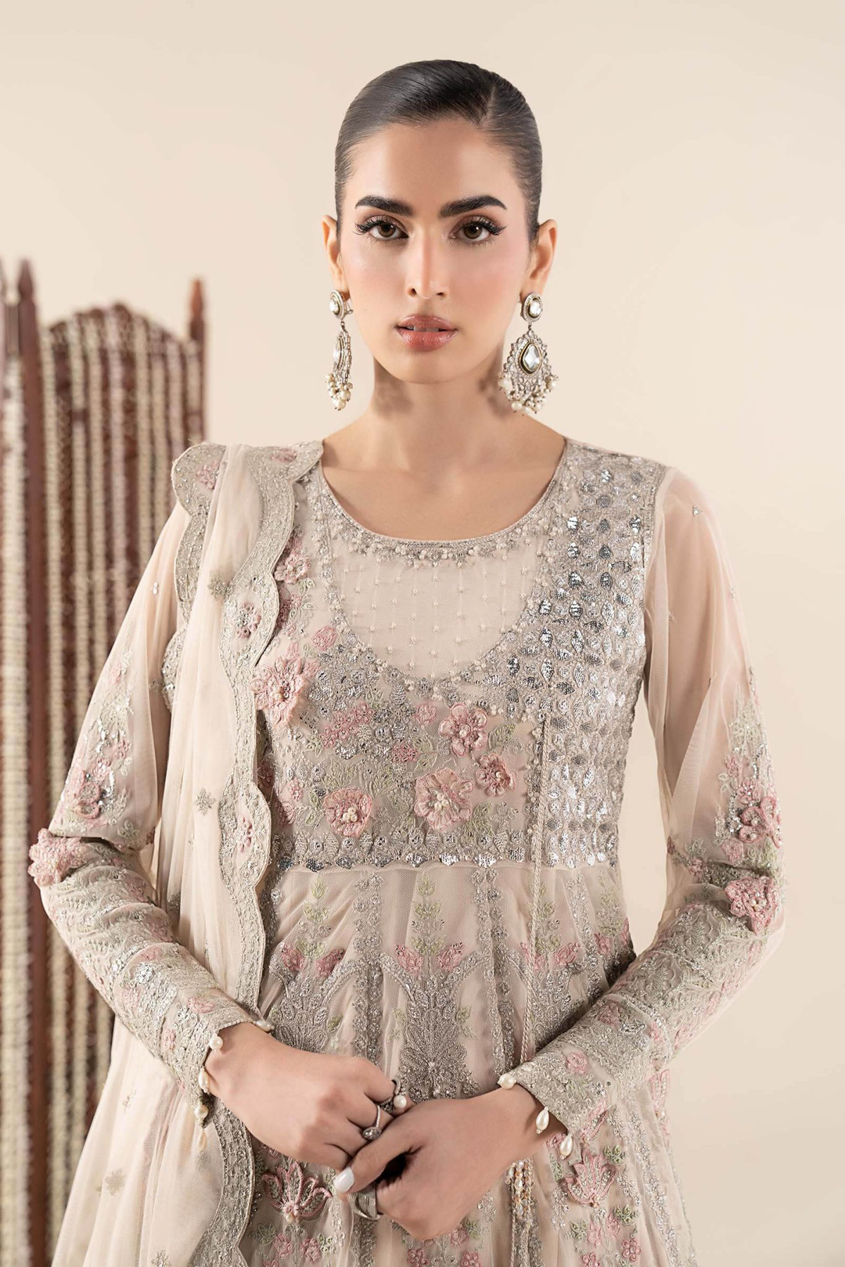 Maria B | RTW | 3 Piece Embroidered Net Suit-Brand:Maria B-Type:Luxury Formals-White - House of Maryam- Buy in UK, USA