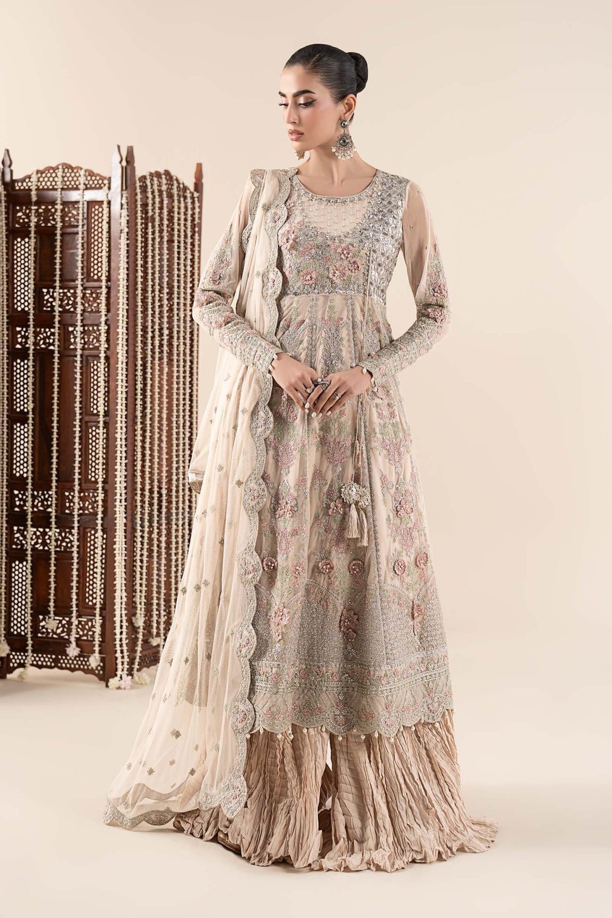 Maria B | RTW | 3 Piece Embroidered Net Suit-Brand:Maria B-Type:Luxury Formals-White - House of Maryam- Buy in UK, USA