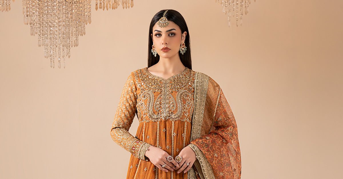 Maria B | RTW | 3 Piece Embroidered Net Suit-Brand:Maria B-Type:Luxury Formals-Yellow - House of Maryam- Buy in UK, USA