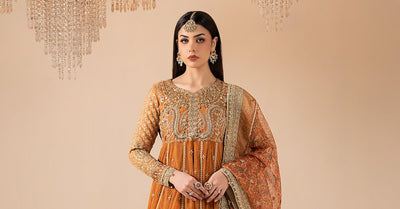 Maria B | RTW | 3 Piece Embroidered Net Suit-Brand:Maria B-Type:Luxury Formals-Yellow - House of Maryam- Buy in UK, USA
