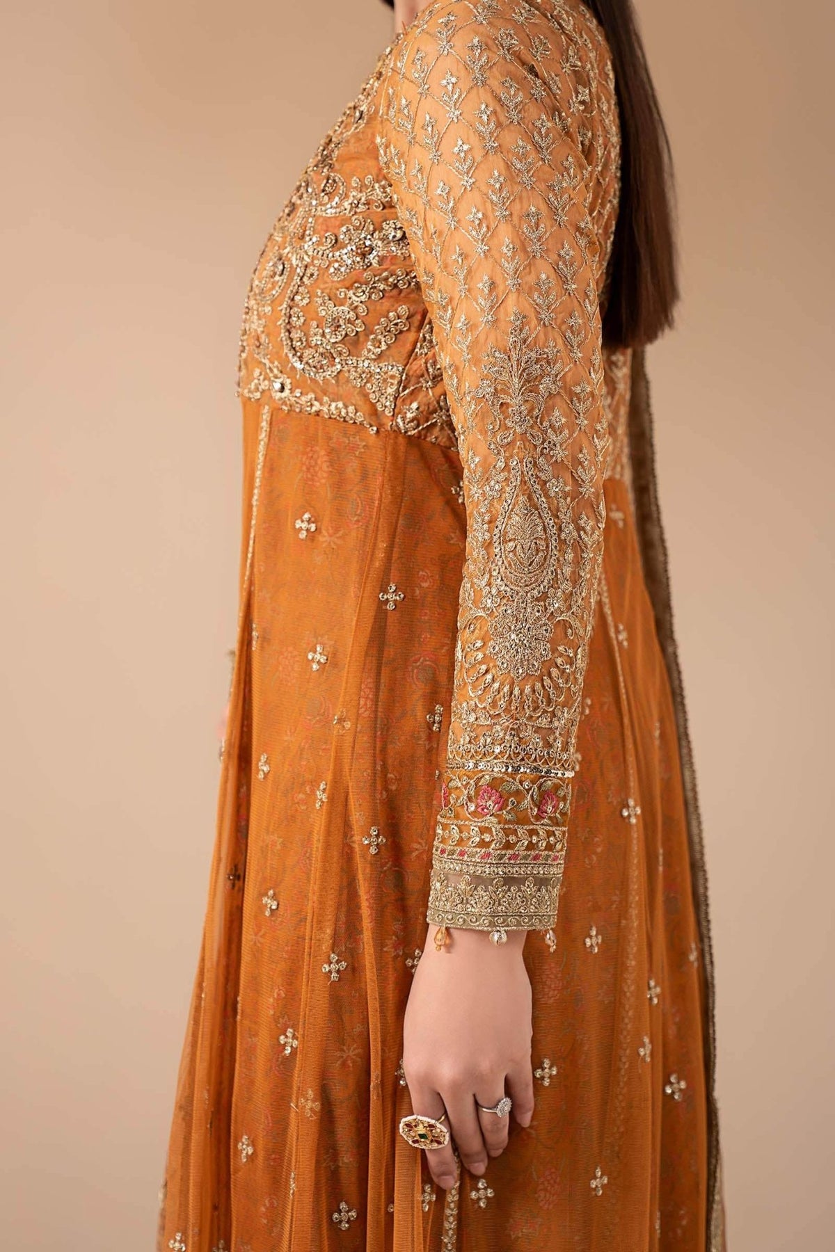 Maria B | RTW | 3 Piece Embroidered Net Suit-Brand:Maria B-Type:Luxury Formals-Yellow - House of Maryam- Buy in UK, USA