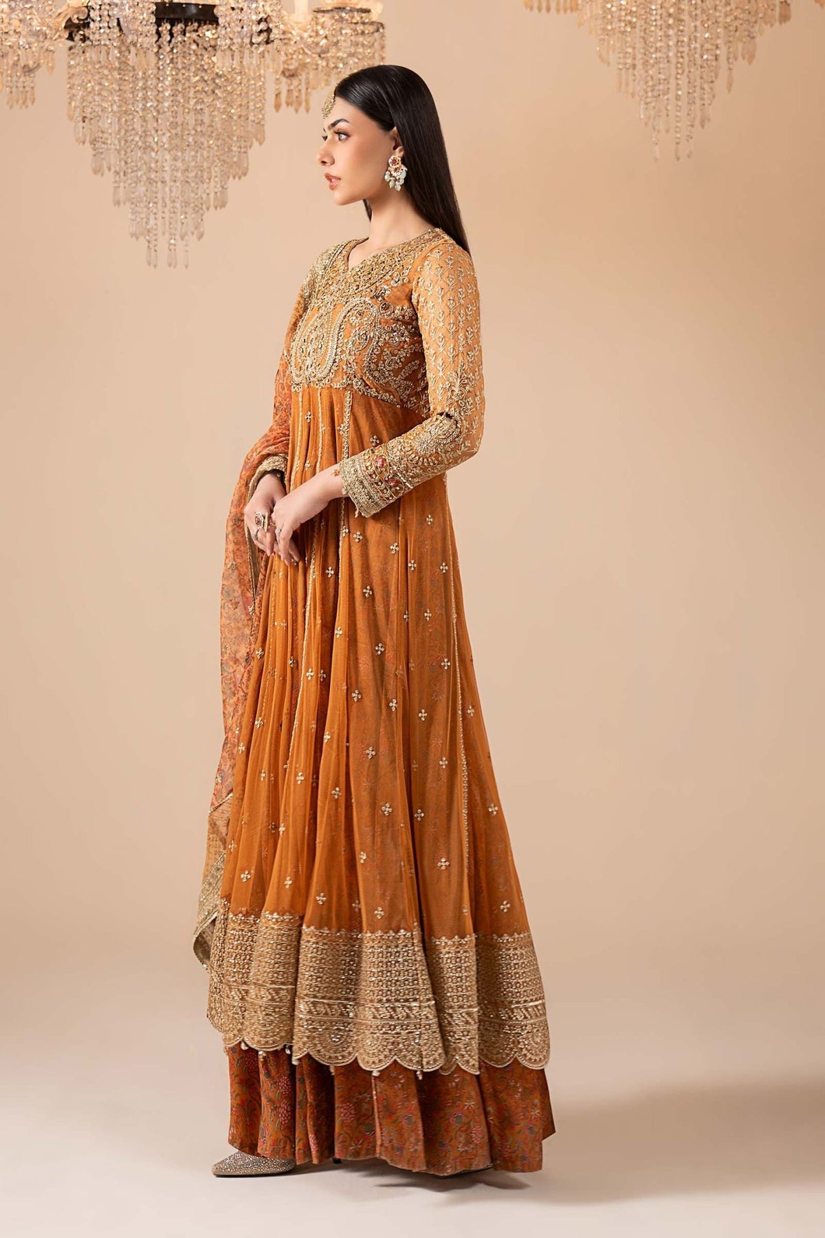 Maria B | RTW | 3 Piece Embroidered Net Suit-Brand:Maria B-Type:Luxury Formals-Yellow - House of Maryam- Buy in UK, USA