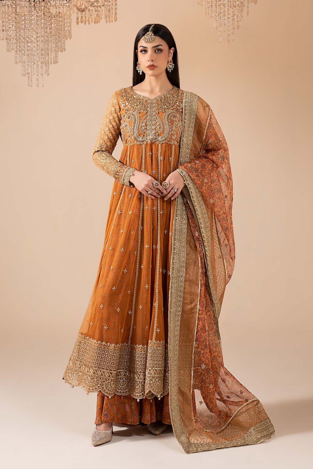 Maria B | RTW | 3 Piece Embroidered Net Suit-Brand:Maria B-Type:Luxury Formals-Yellow - House of Maryam- Buy in UK, USA