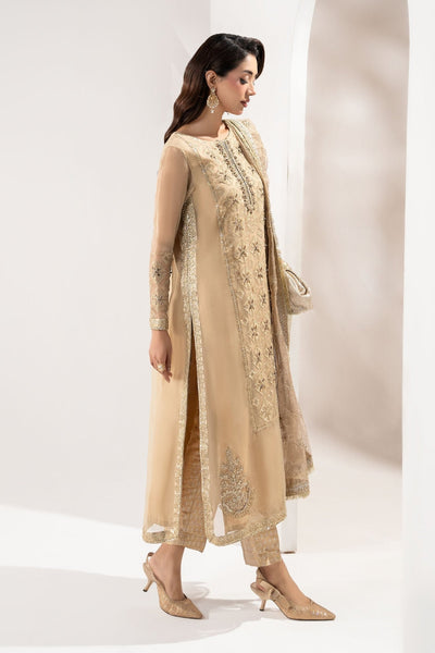 Maria B | RTW | 3 Piece Embroidered Organza Suit-Brand:Maria B-Type:Luxury Formals-Beige - House of Maryam- Buy in UK, USA