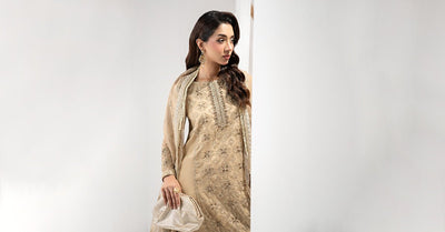 Maria B | RTW | 3 Piece Embroidered Organza Suit-Brand:Maria B-Type:Luxury Formals-Beige - House of Maryam- Buy in UK, USA