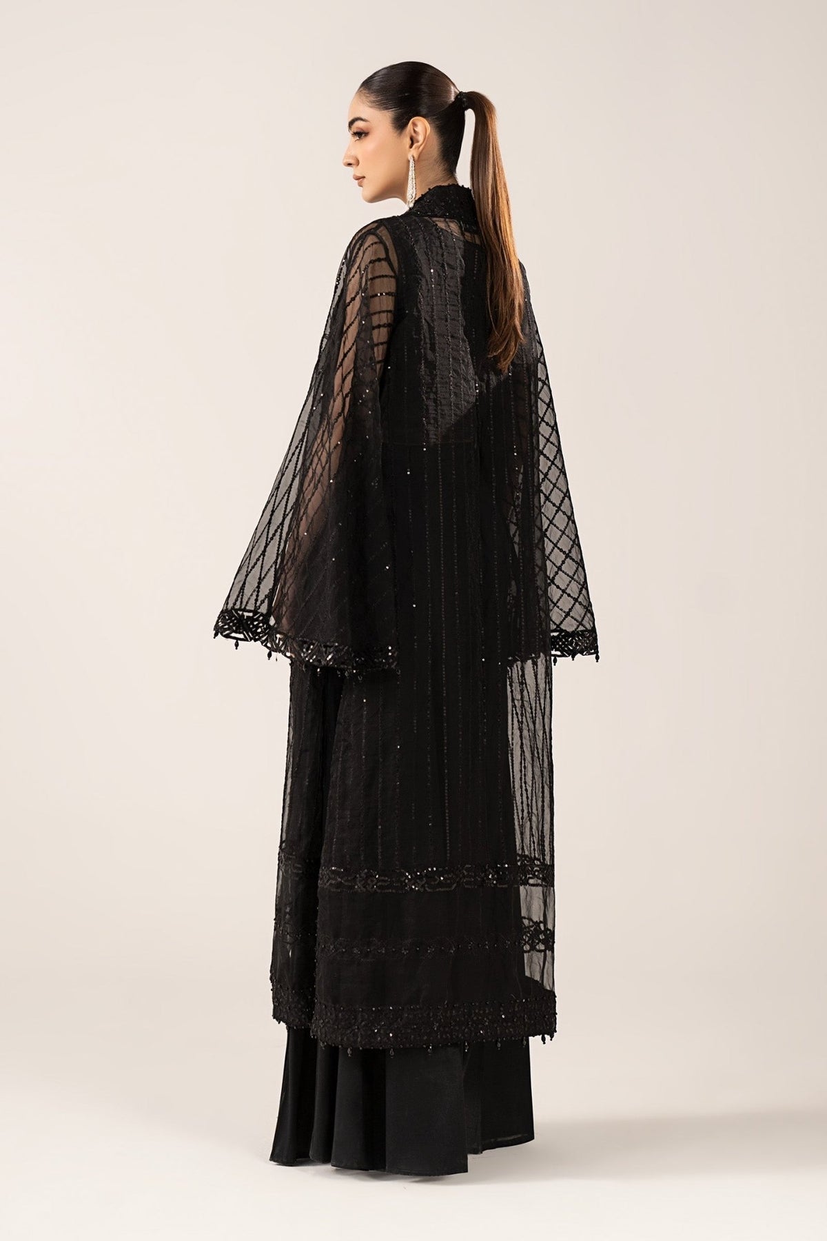 Maria B | RTW | 3 Piece Embroidered Organza Suit-Brand:Maria B-Type:Luxury Formals-Black - House of Maryam- Buy in UK, USA