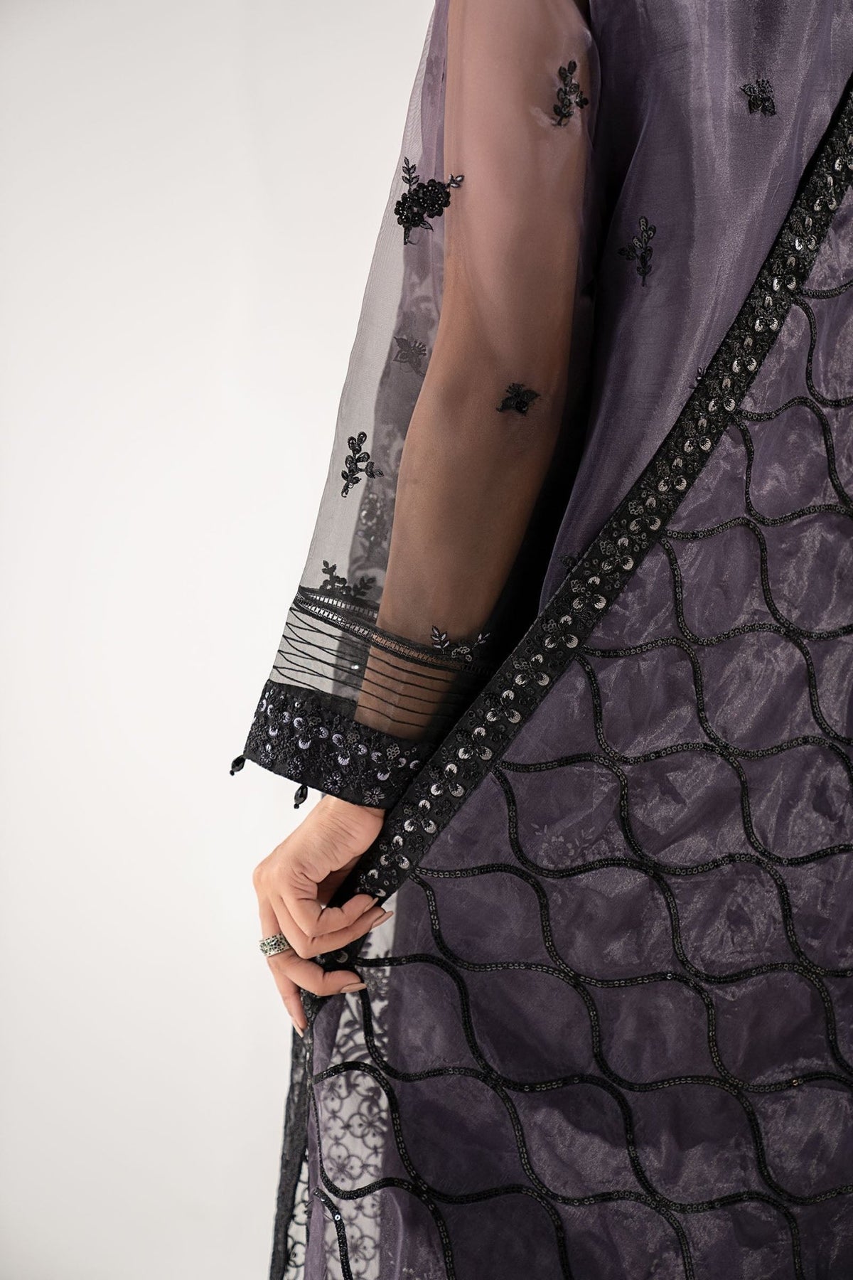 Maria B | RTW | 3 Piece Embroidered Organza Suit-Brand:Maria B-Type:Luxury Formals-Black - House of Maryam- Buy in UK, USA