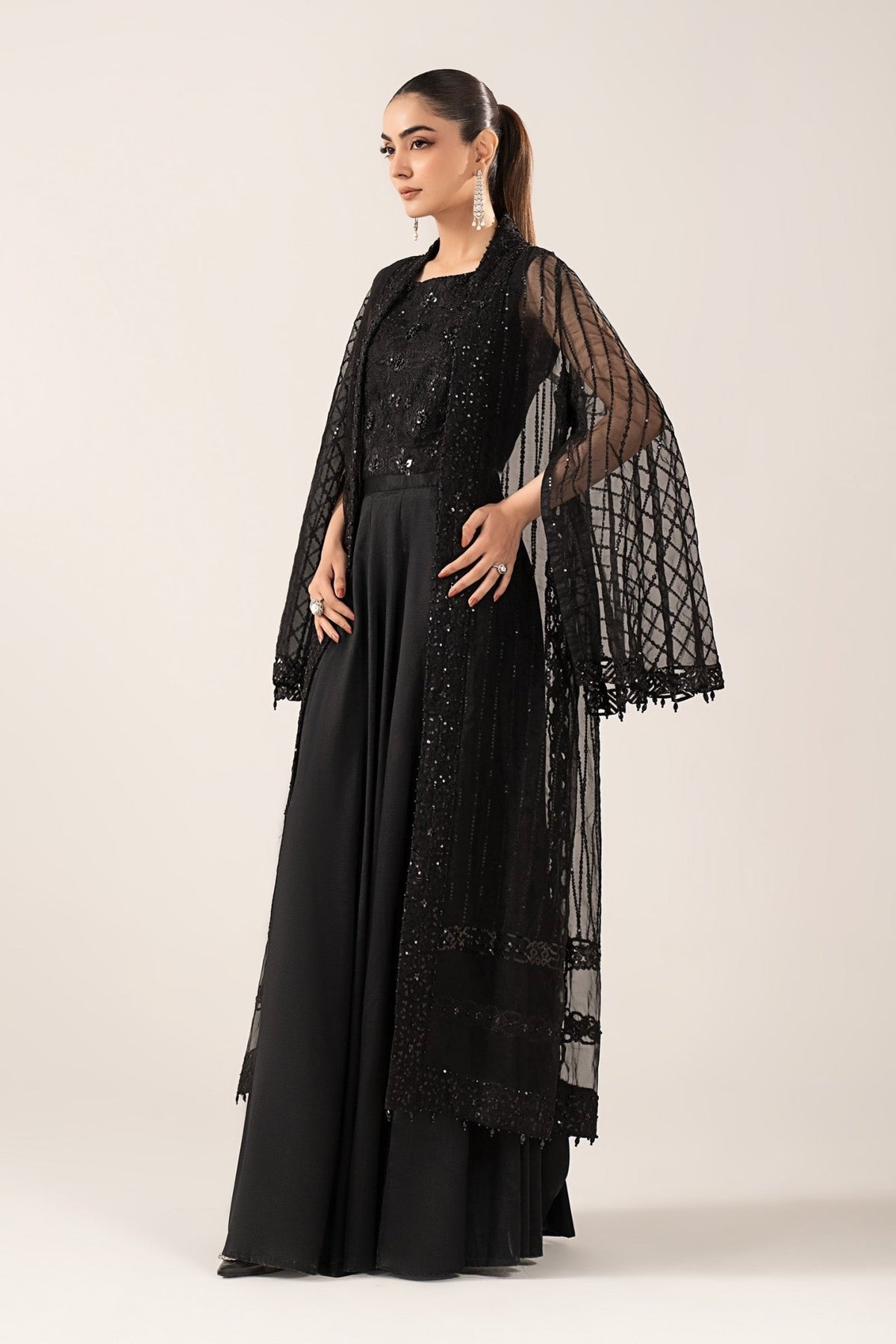Maria B | RTW | 3 Piece Embroidered Organza Suit-Brand:Maria B-Type:Luxury Formals-Black - House of Maryam- Buy in UK, USA