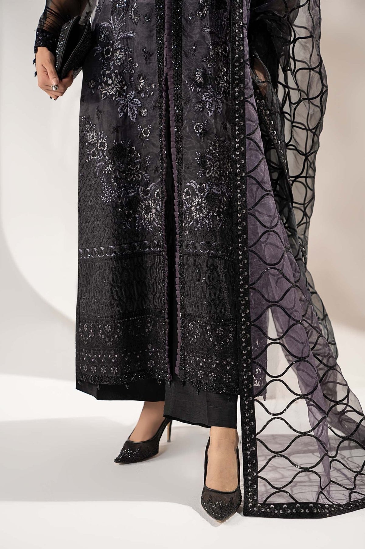 Maria B | RTW | 3 Piece Embroidered Organza Suit-Brand:Maria B-Type:Luxury Formals-Black - House of Maryam- Buy in UK, USA