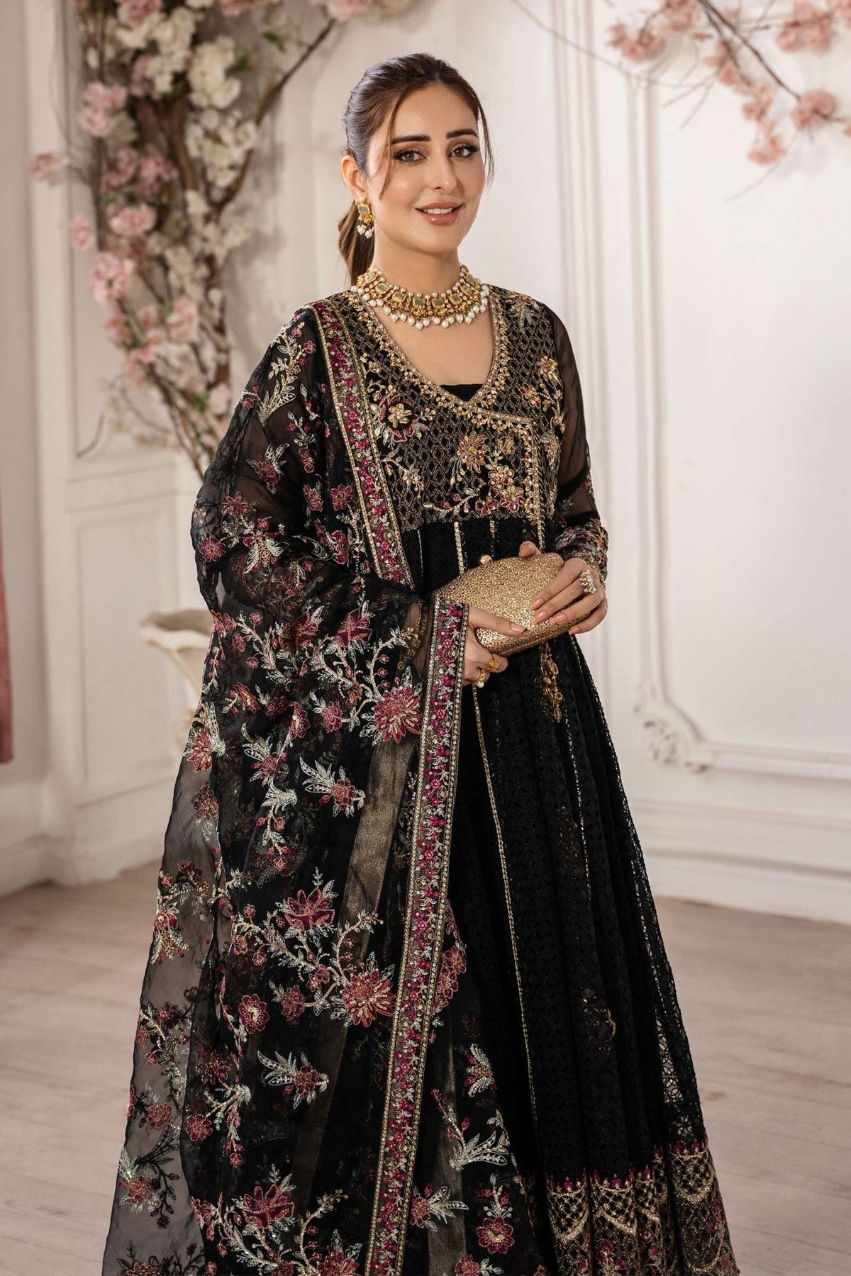 Maria B | RTW | 3 Piece Embroidered Organza Suit-Brand:Maria B-Type:Luxury Formals-Black - House of Maryam- Buy in UK, USA