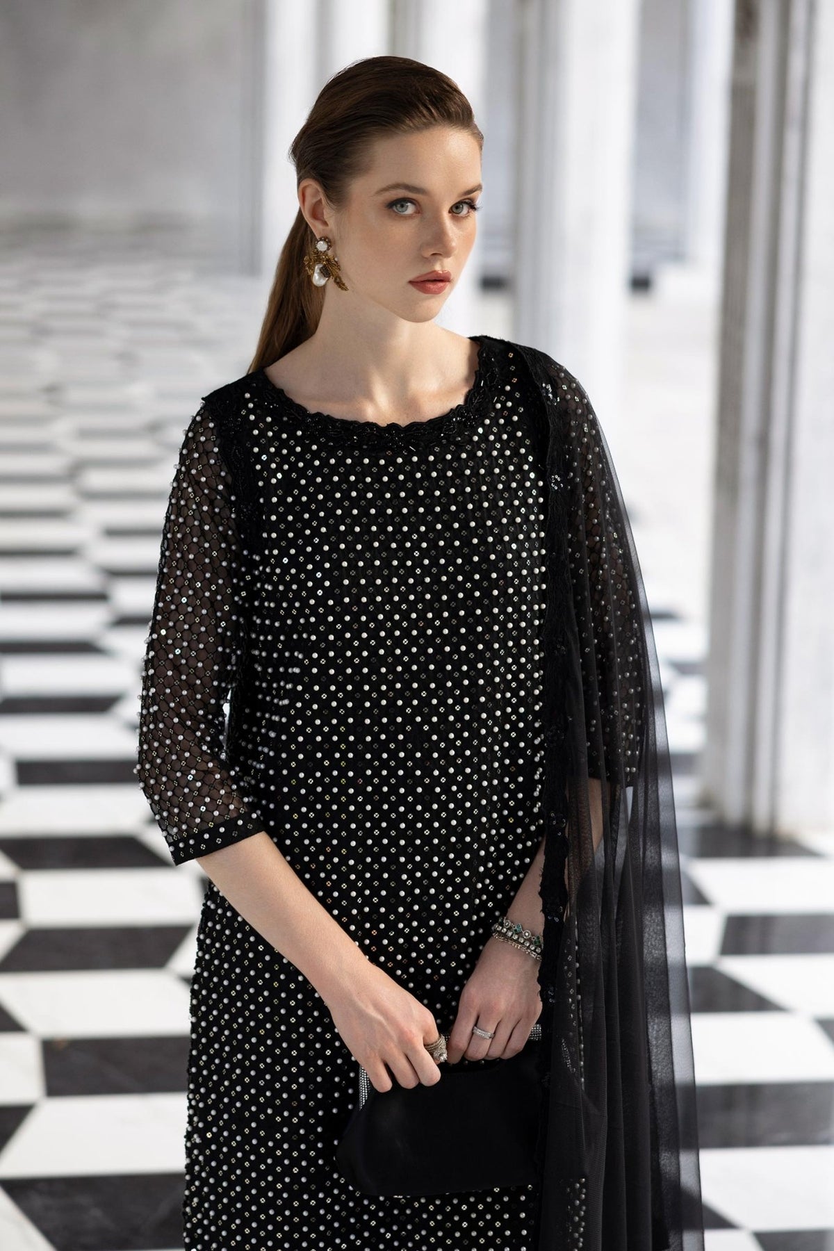 Maria B | RTW | 3 Piece Embroidered Organza Suit-Brand:Maria B-Type:Luxury Formals-Black - House of Maryam- Buy in UK, USA